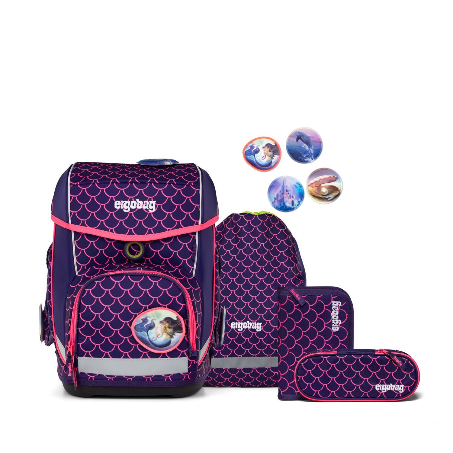 ergobag Schulranzen Schulranzen-Set CUBO PerlentauchBär 5-teilig