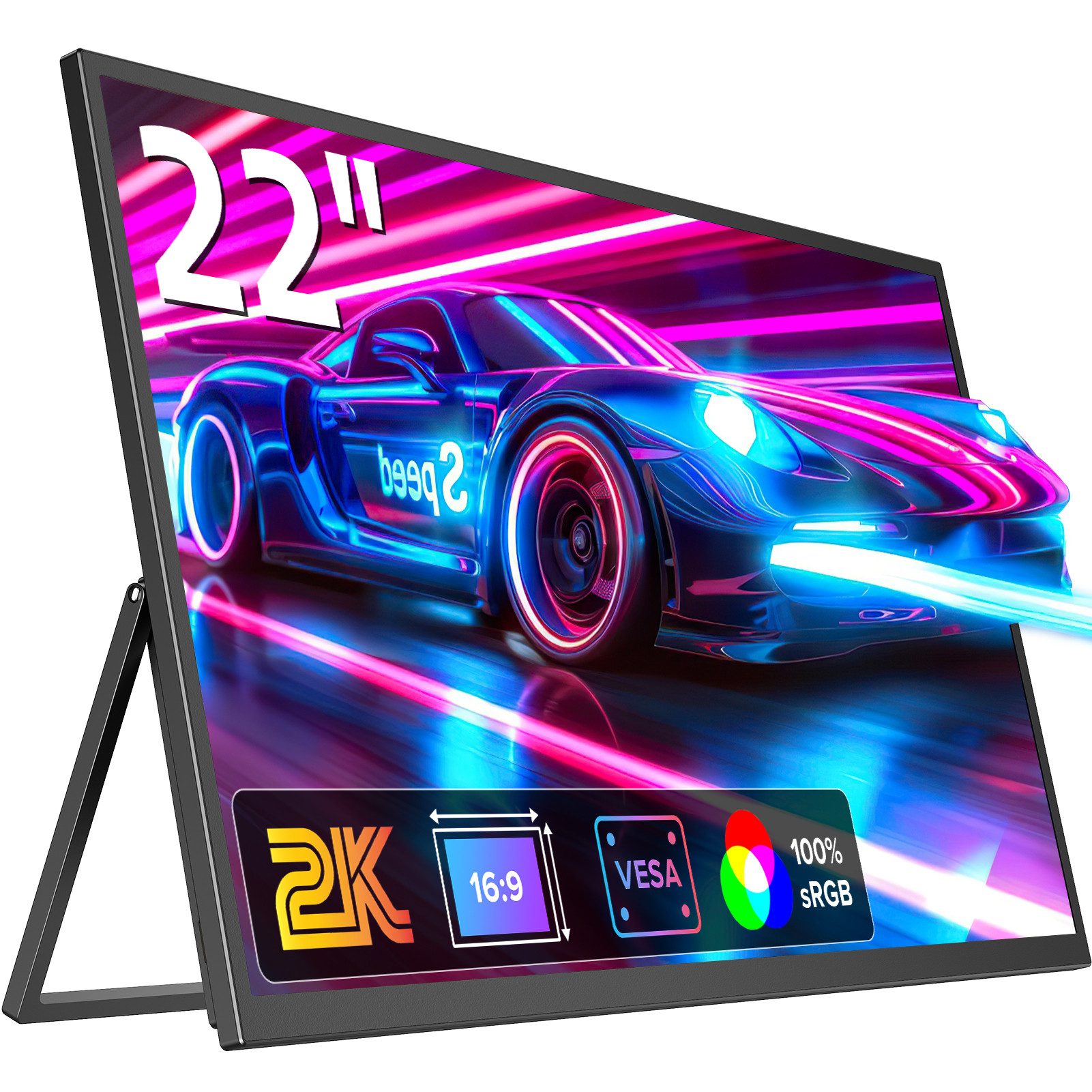 UPERFECT Tragbarer 22-Zoll-2K-Monitor, IPS-Bildschirm Portabler Monitor