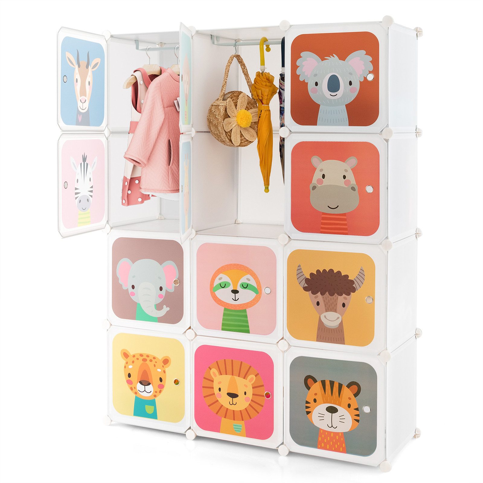 COSTWAY Kinderkleiderschrank mit 2 Kleiderstängen und