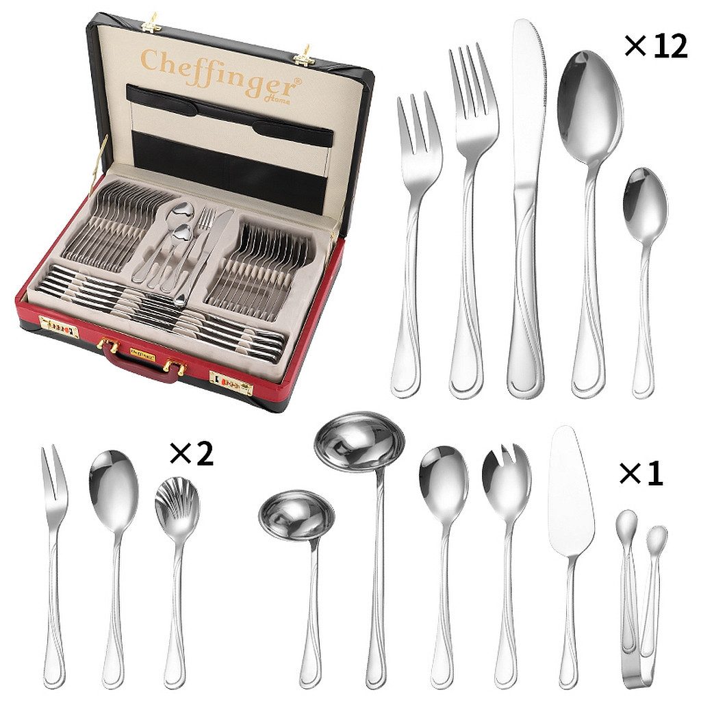 Cheffinger Besteck-Set Essbesteck Besteck-Set für 12
