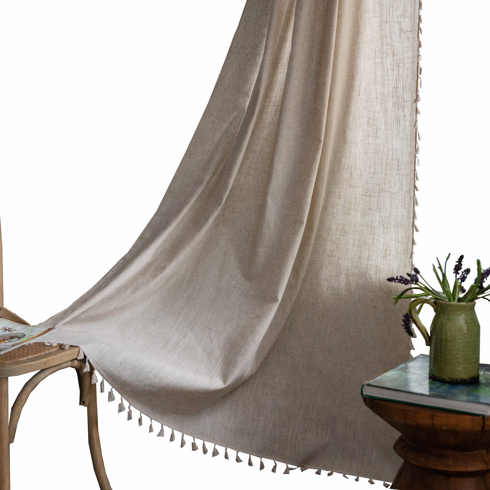 Kaket Gardine Boho-Leinen Vorhänge, Quasten Gardine,