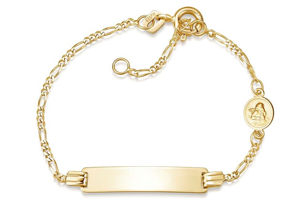 Silberkettenstore Goldarmband Kinder-Gravurarmband Schutzengel Figaro 1,5mm