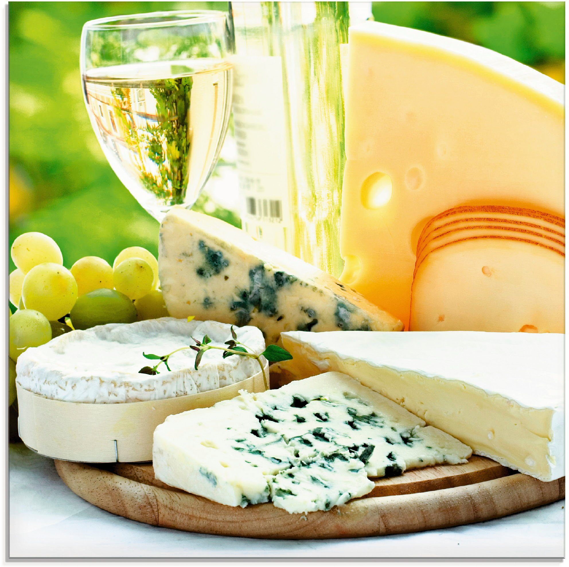 Artland Glasbild Käse & Wein, Lebensmittel