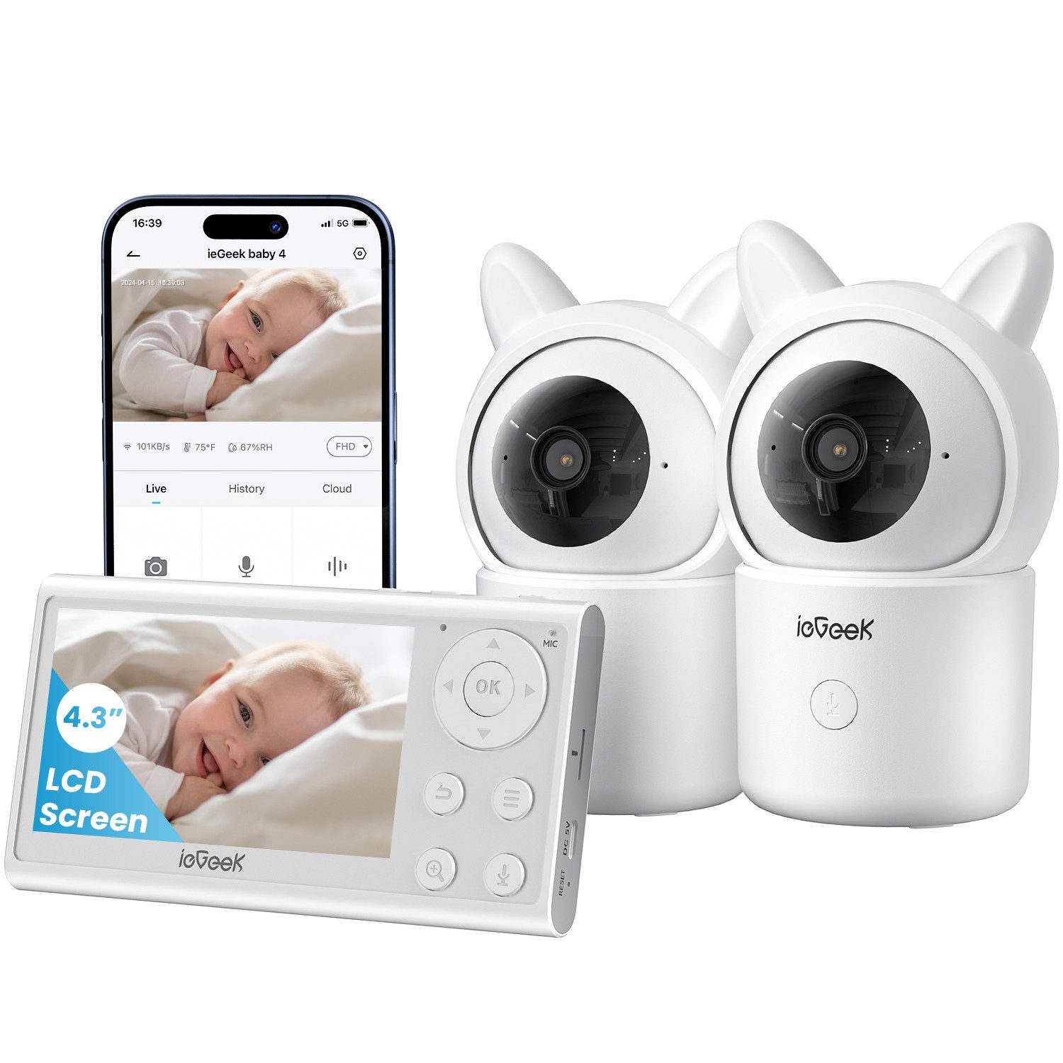 ieGeek Babyphone Babyphone mit 2 Kameras