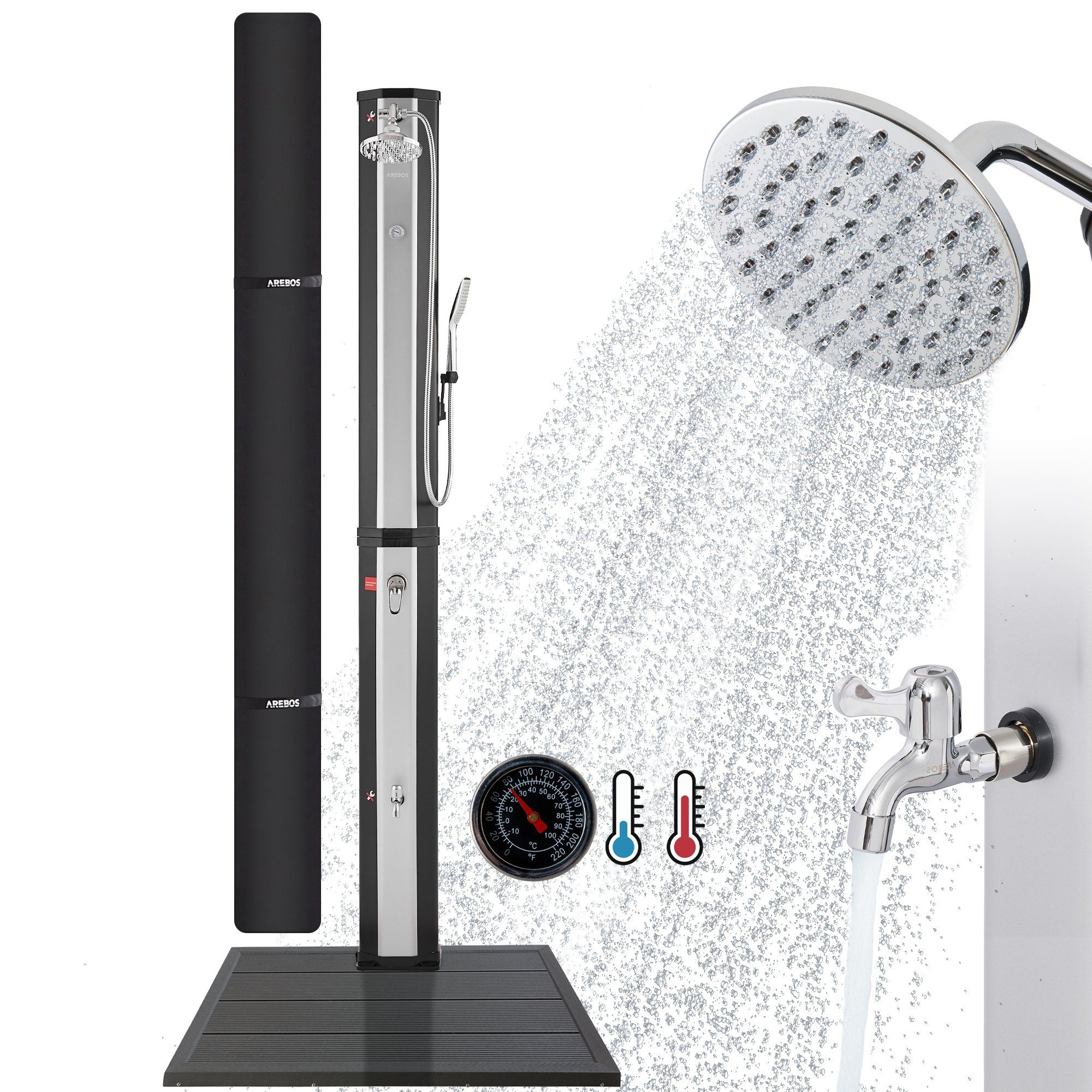Arebos Solardusche 60L mit Thermometer und