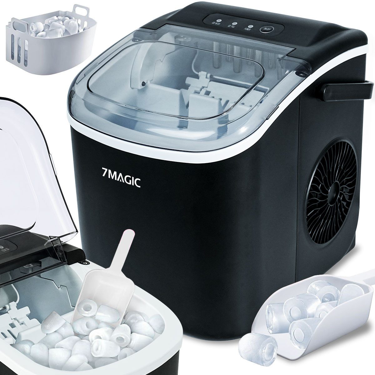 7MAGIC Eiswürfelmaschine 1,2L Eiswürfelbereiter, Tragbare Ice