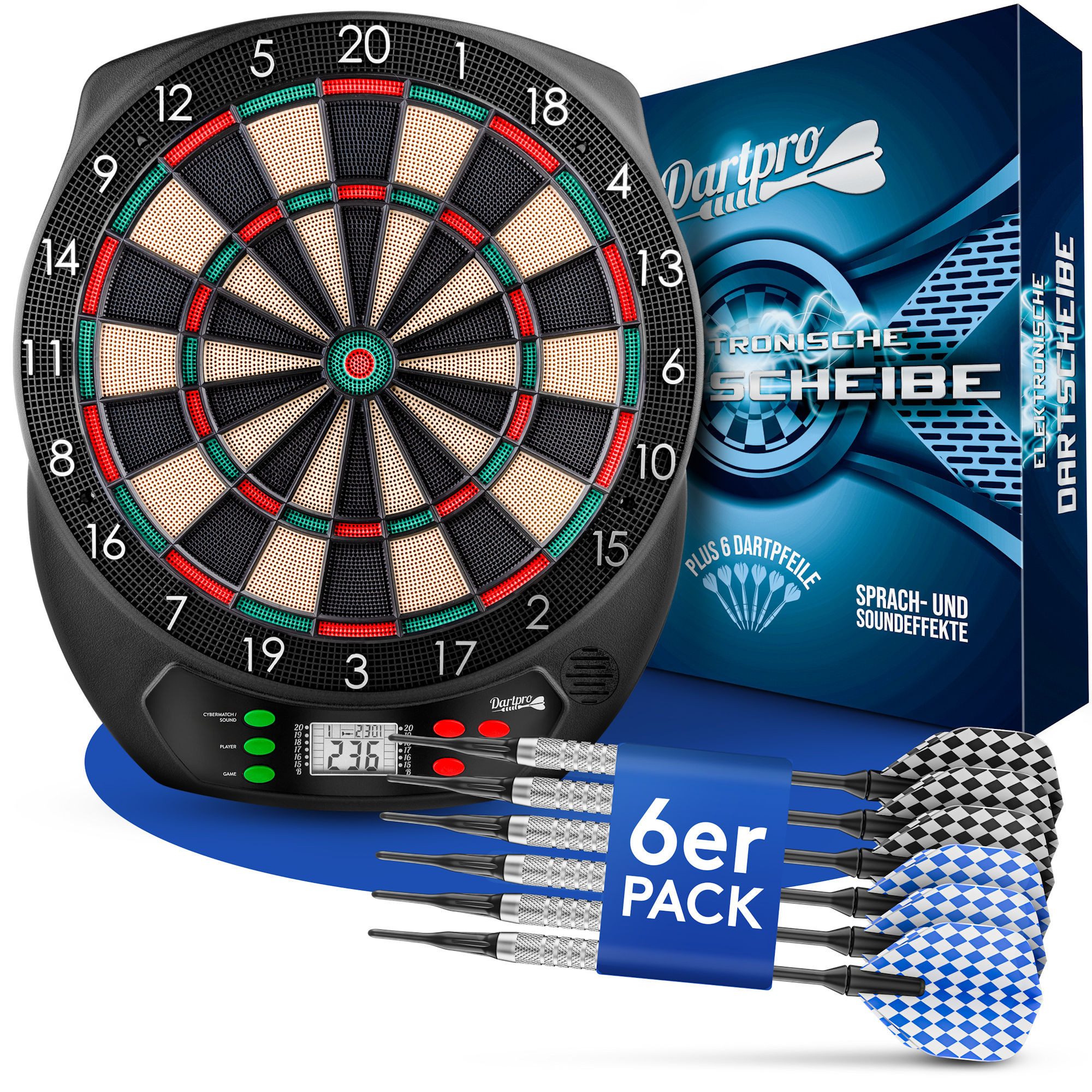 DartPro Dartscheibe elektronisch - 6 Softdarts