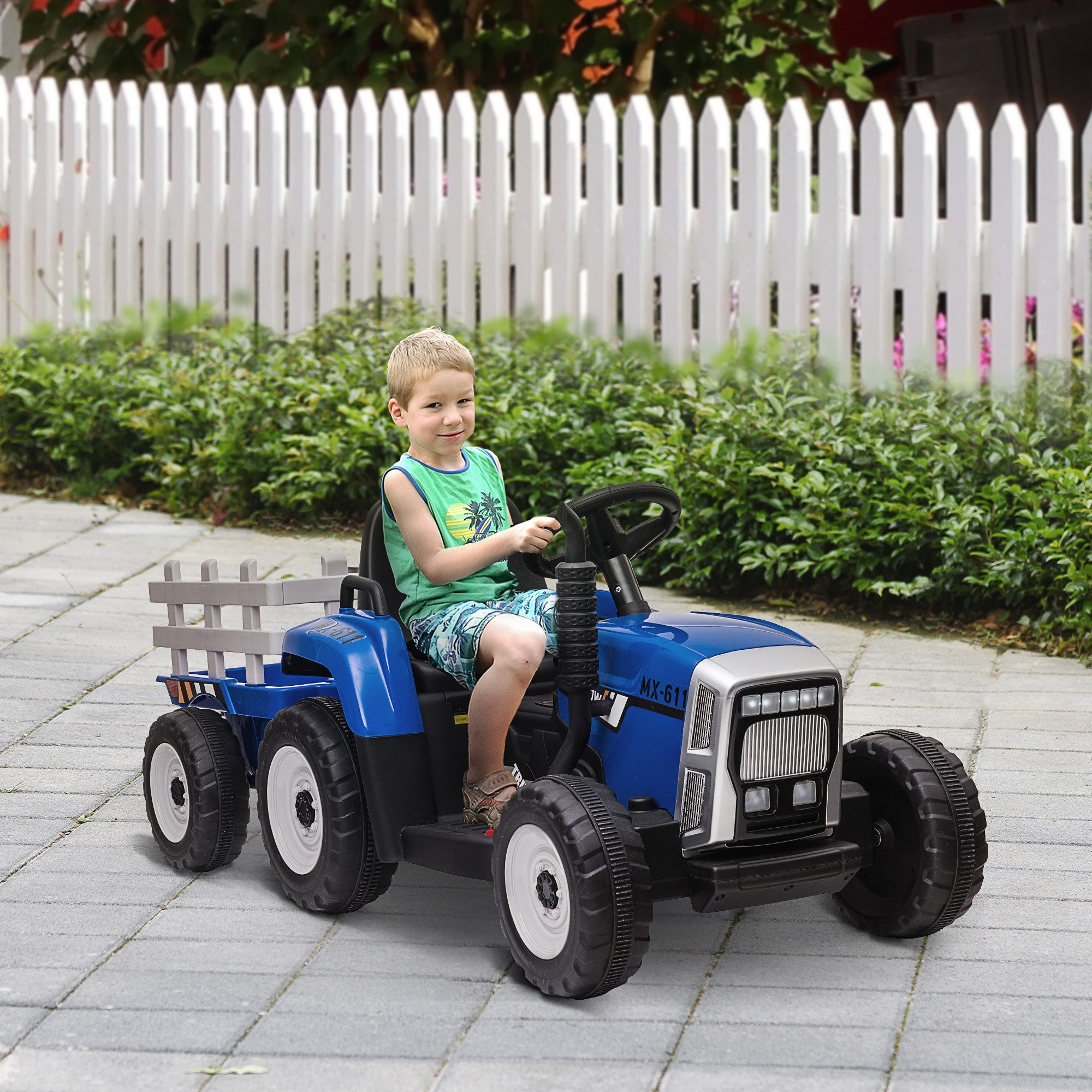 HOMCOM Elektro-Kinderauto Elektrischer Traktor, mit Anhänger,