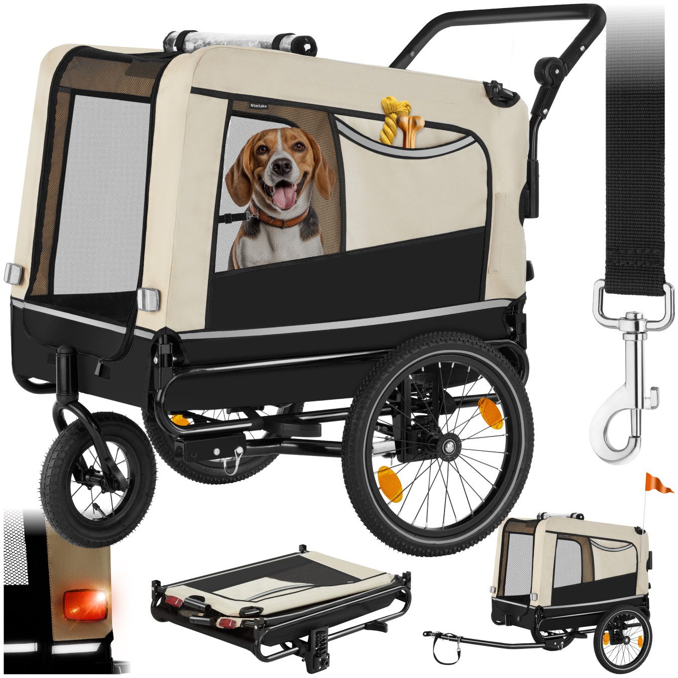 tectake Fahrradhundeanhänger Hundeanhänger, 3in1 multifunktional