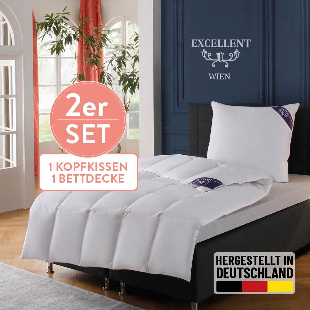 Excellent Daunenbettdecke + 3-Kammer-Kopfkissen Wien, Füllung: