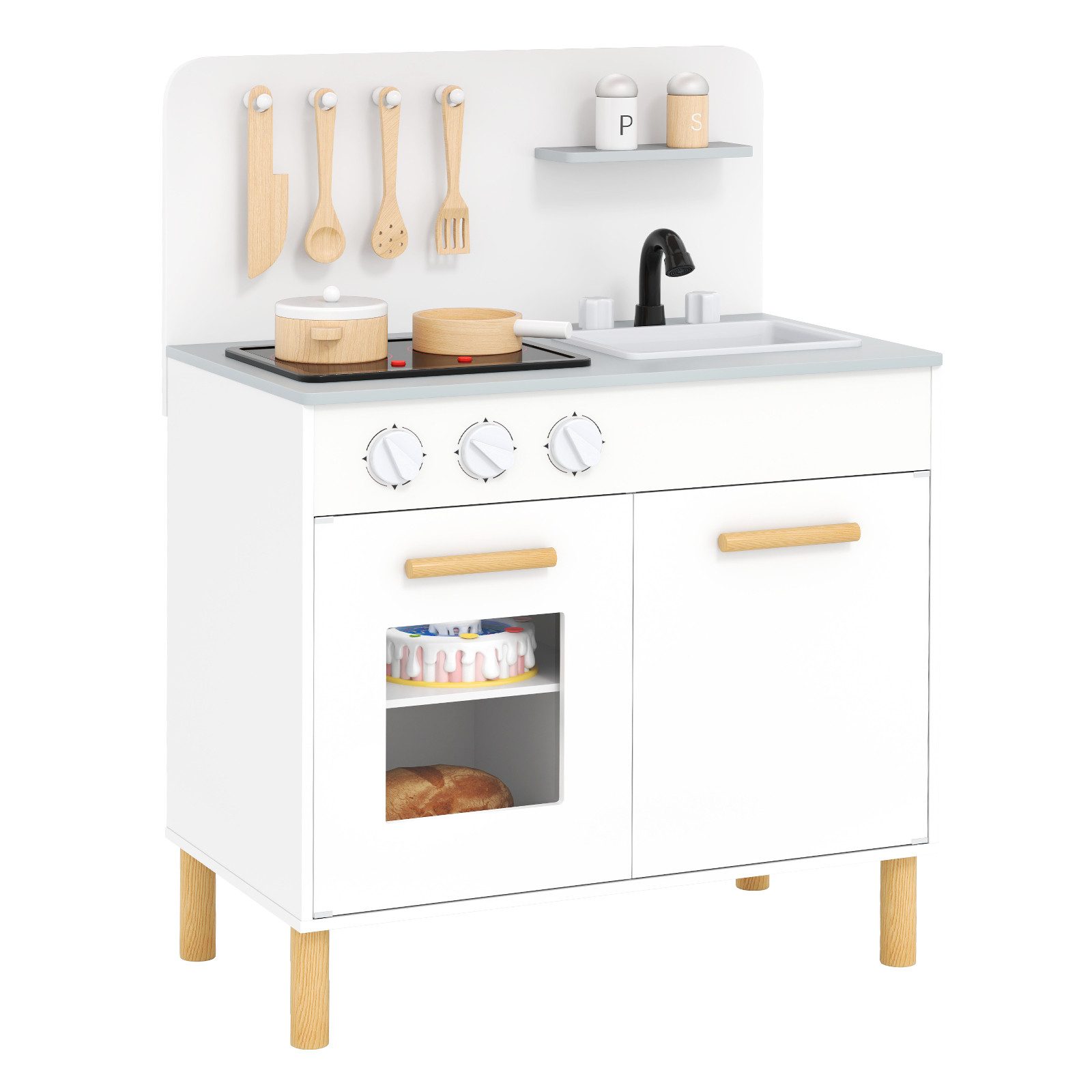 COSTWAY Spielküche, Kinderküche Holz mit Herd,