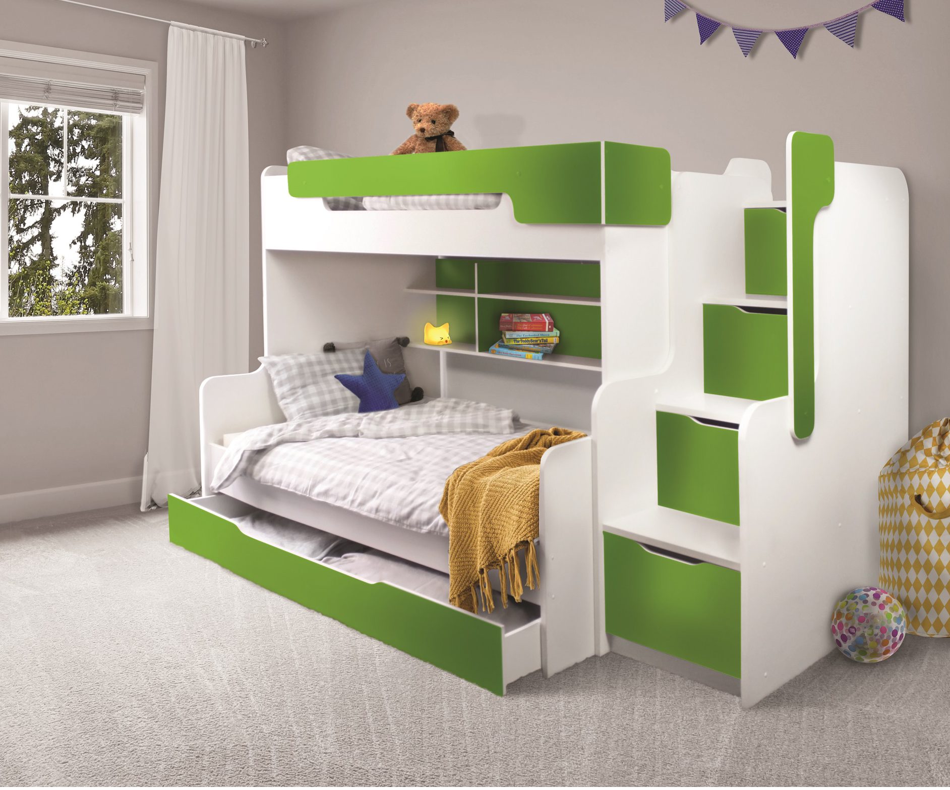 Möbel-Zeit Etagenbett Etagenbett HARRY mit Stauraum-Treppe