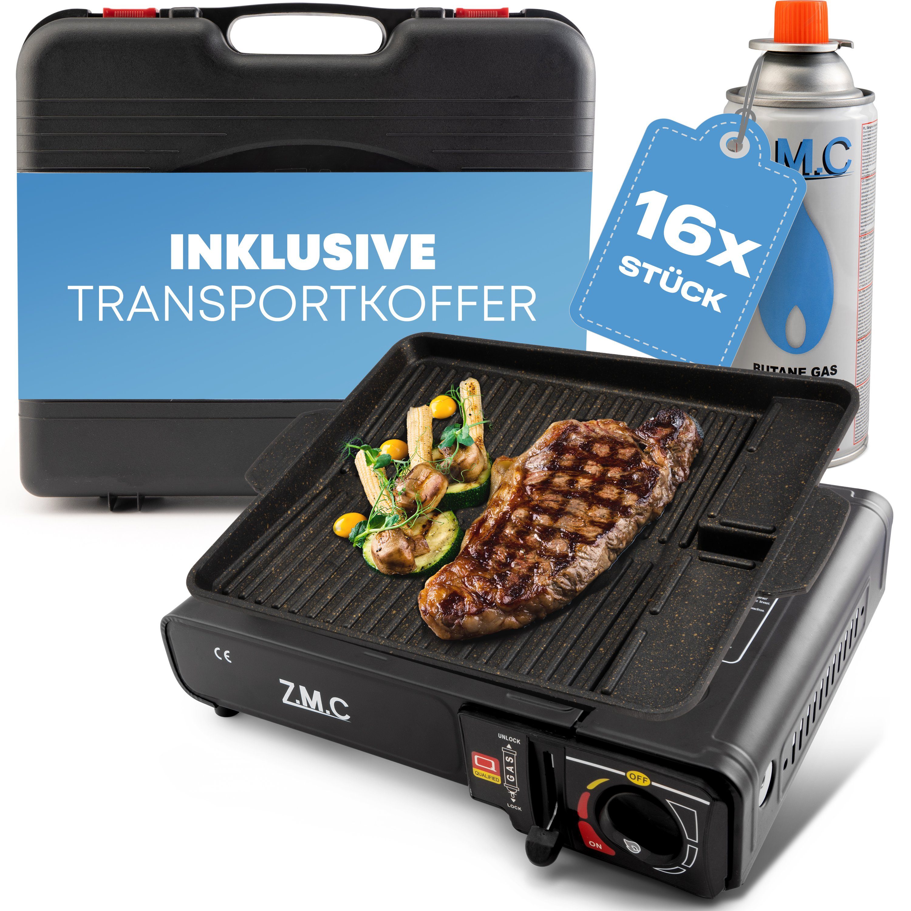 ZMC Gaskocher 2in1 Campingkocher Grillplatte mit