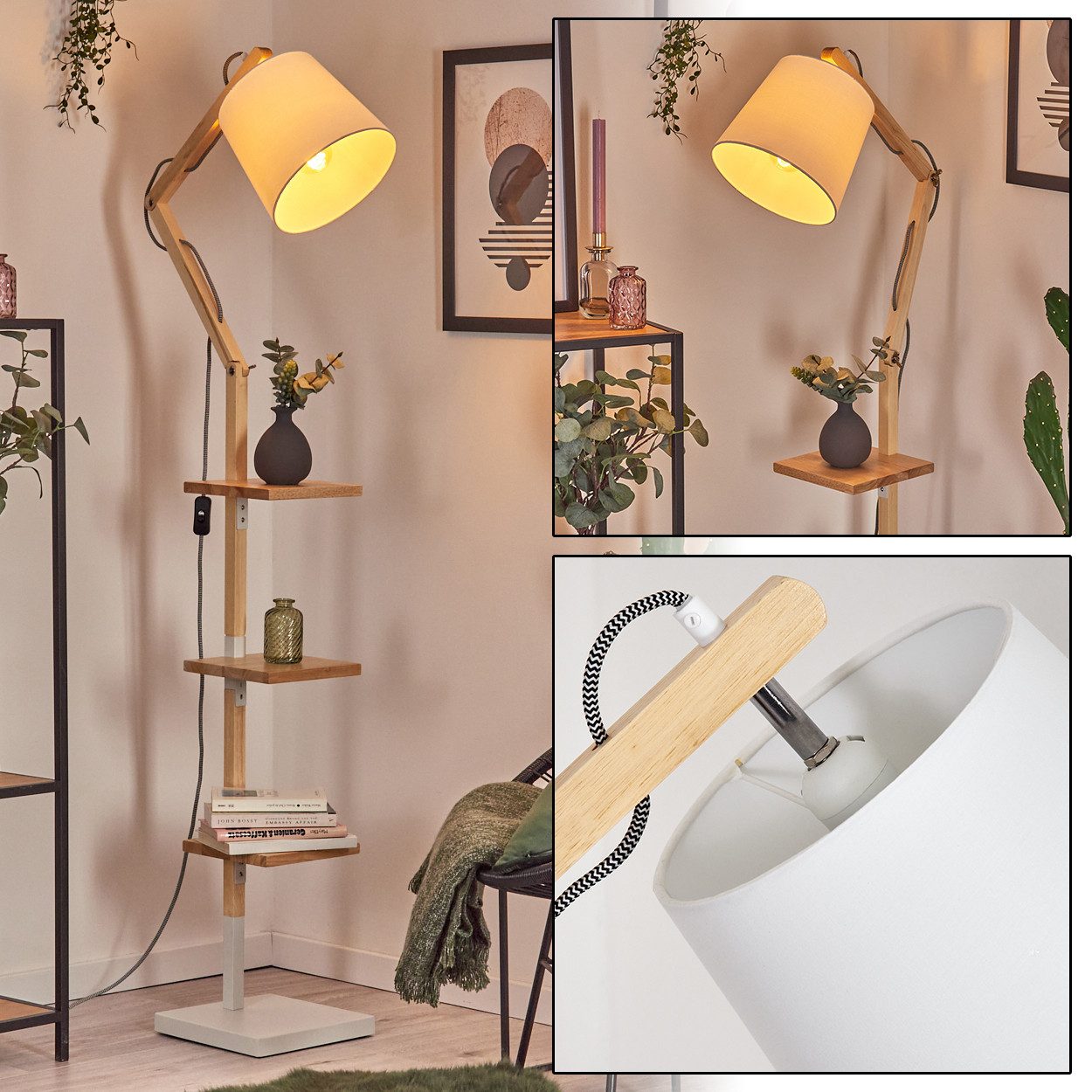 hofstein Stehlampe verstellbare Stehlampe aus Holz/Metall/Stoff