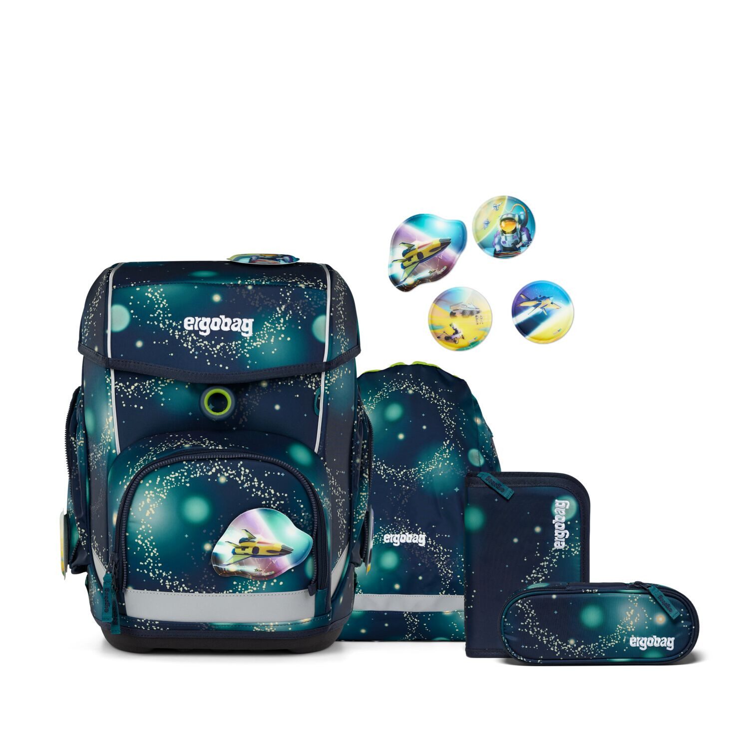 ergobag Schulranzen Schulranzen-Set CUBO RaumfahrBär 5-teilig