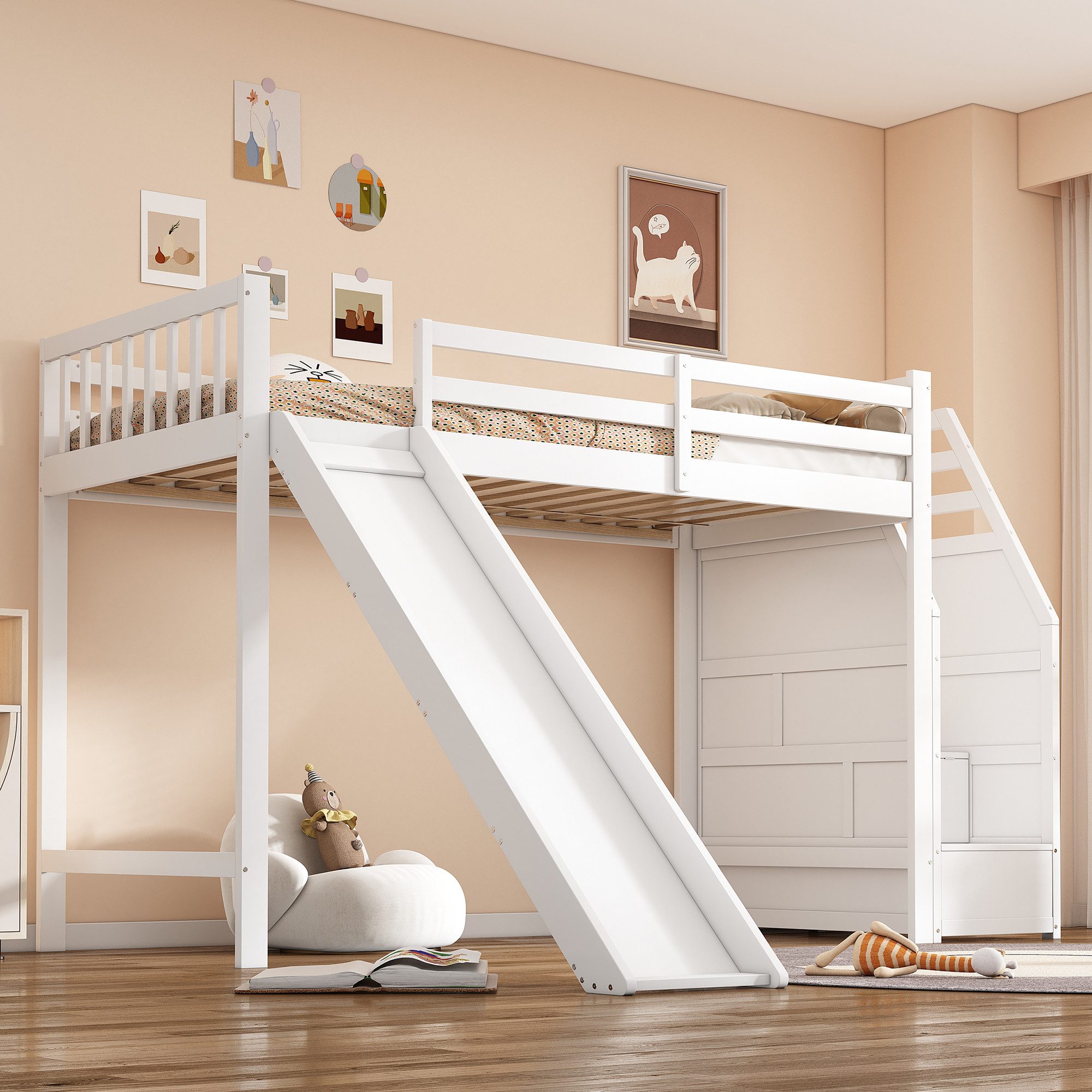TavilaEcon Hochbett Kinderbett Jugendbett mit Rutsche
