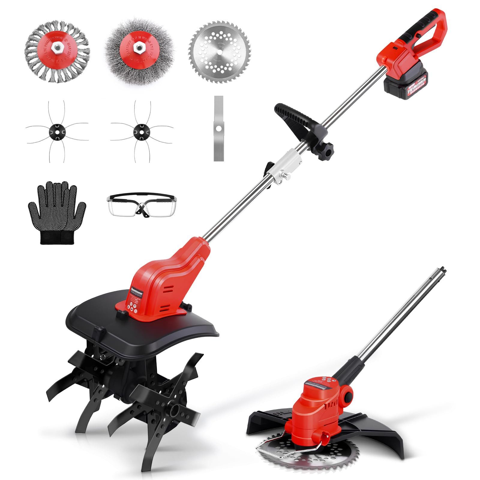 XERSEK Elektro-Rasentrimmer 2-IN-1 Li-Ion Akku Motorhacke