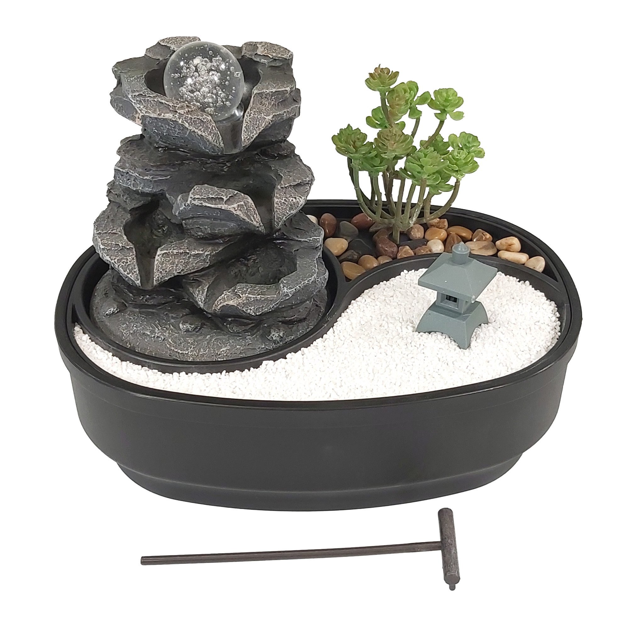 Lemodo Zimmerbrunnen Tischbrunnen mit Zen-Garten, Pumpe