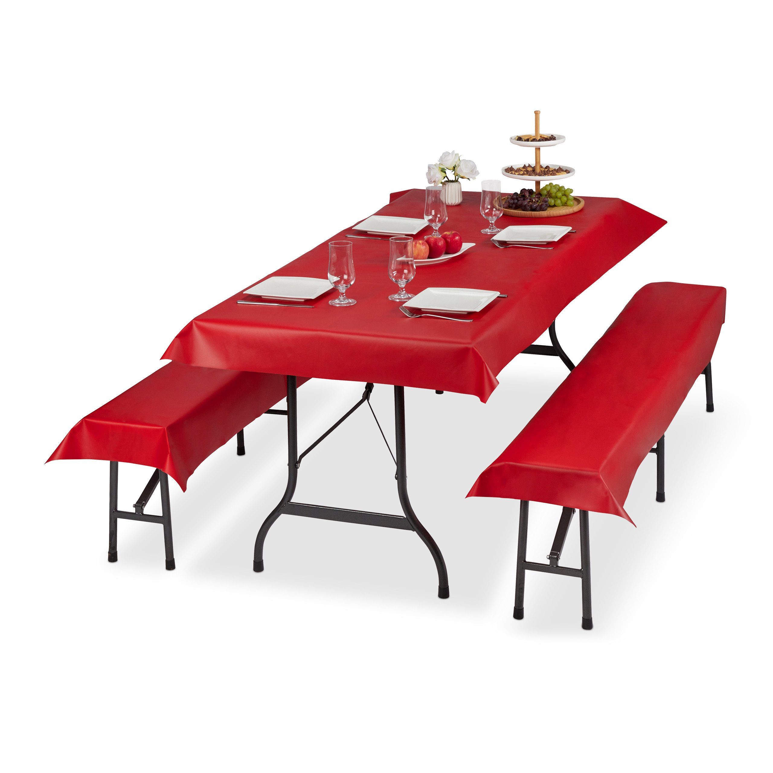 relaxdays Bierzeltgarnitur Auflage 3er Set, Rot