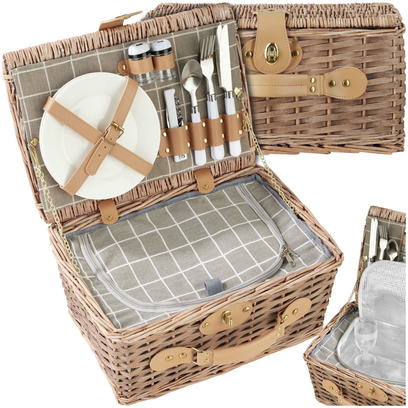 tectake Picknickkorb Langeoog (Komplettset, 10-teiliges Geschirrset,