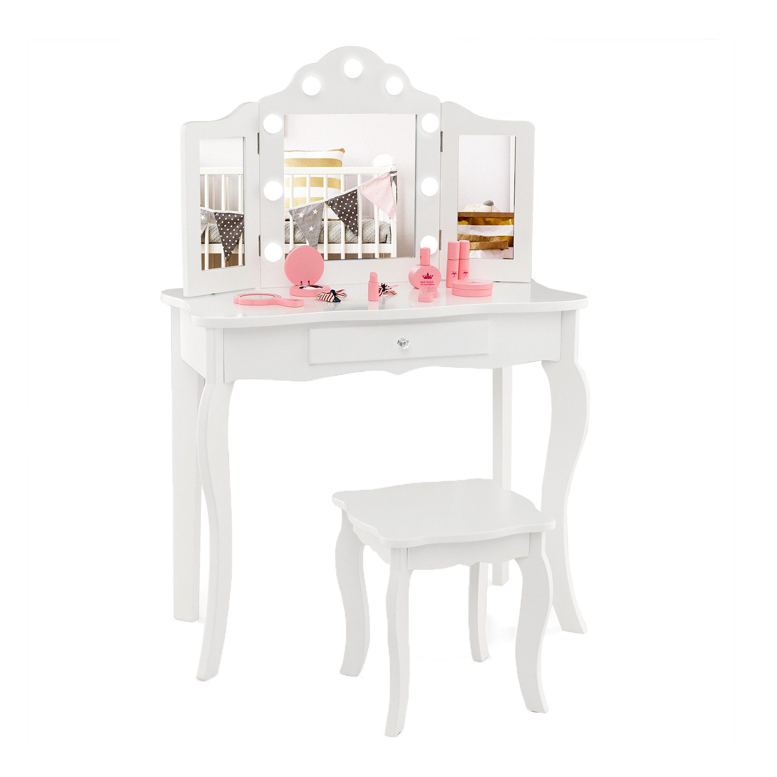 COSTWAY Schminktisch Kinder Schminktisch Set, einstellbare