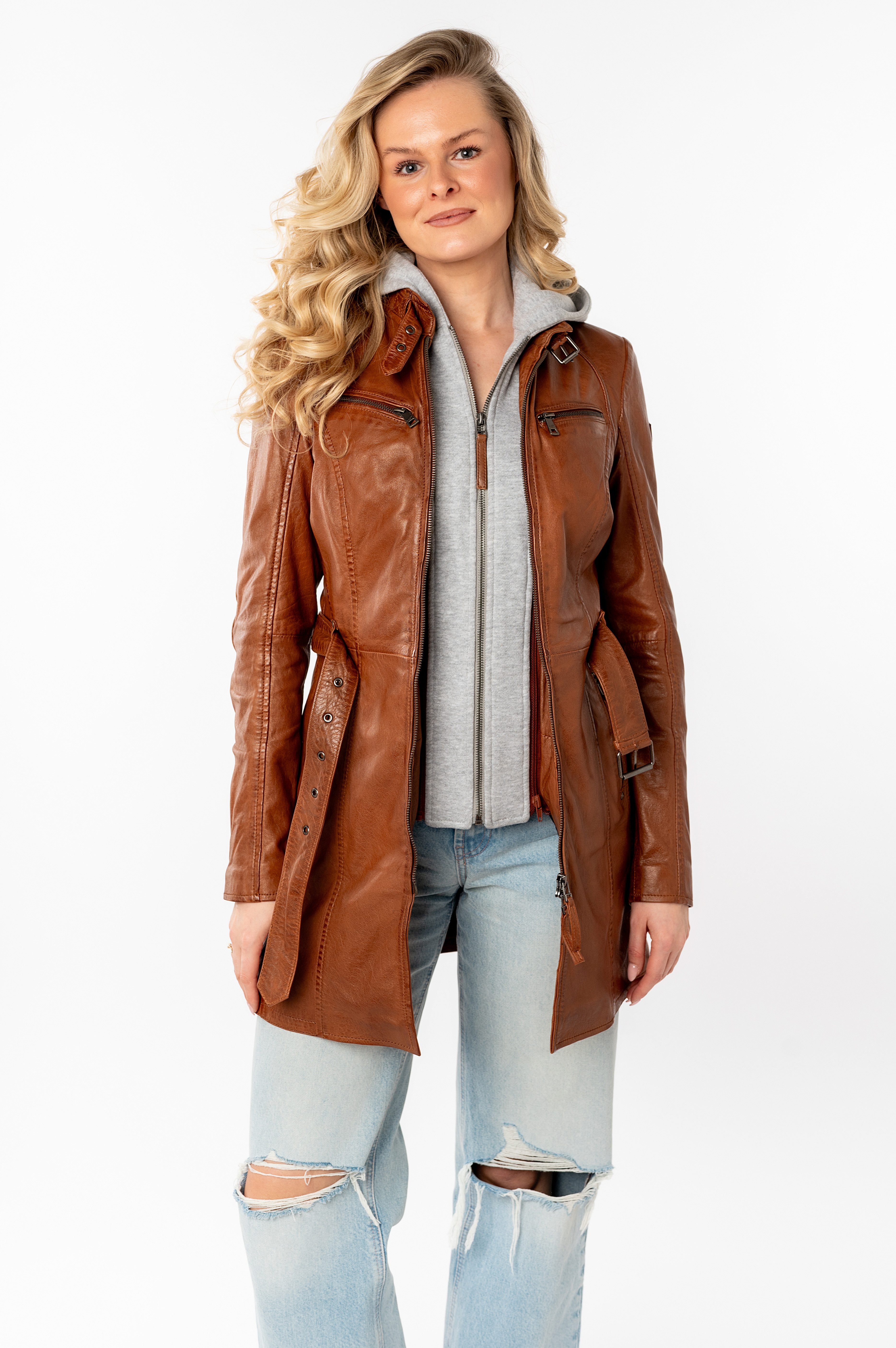 Mauritius Lederjacke (mit Gürtel) lange Lederjacke
