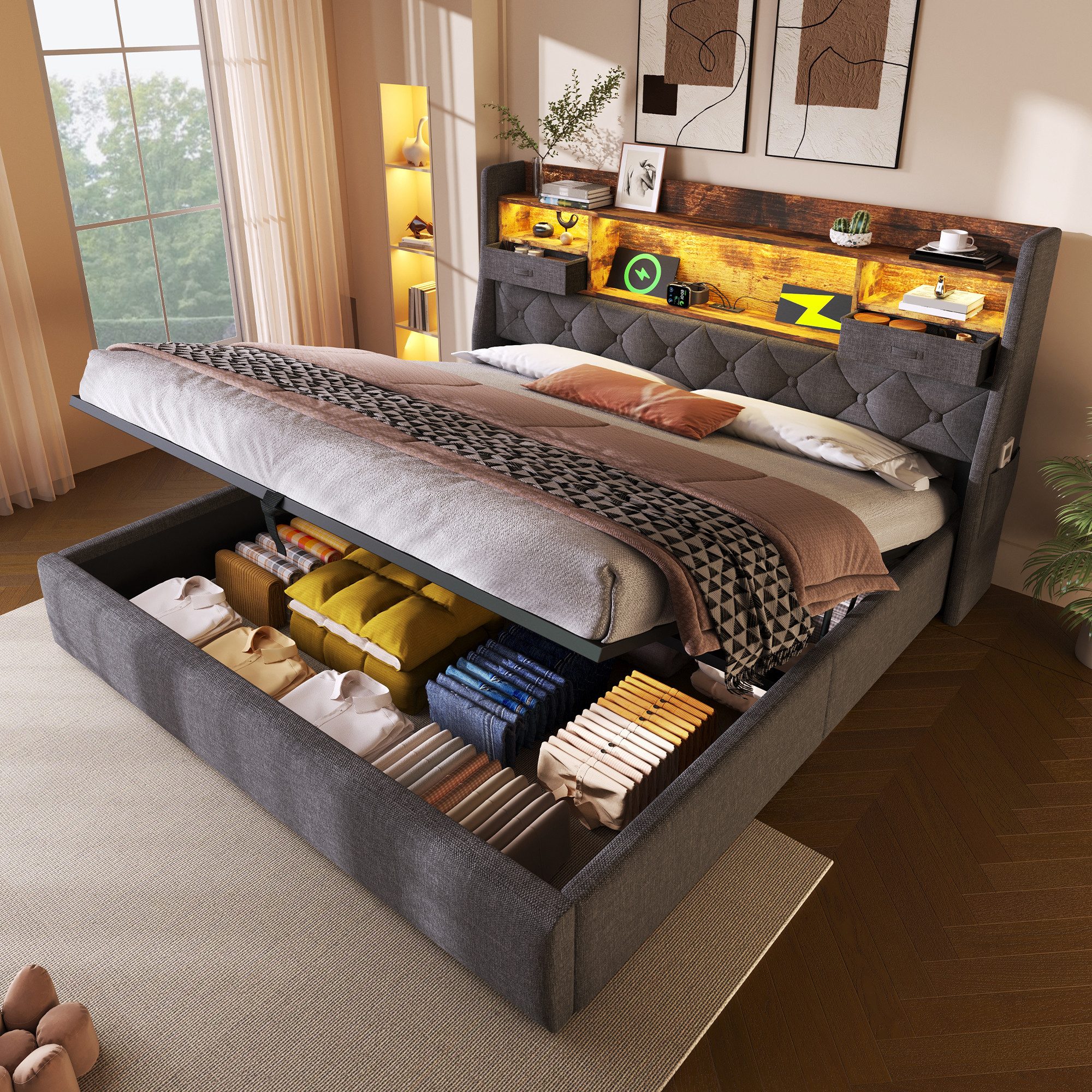 STILVORA Polsterbett 180x200 mit Matratze,Jugendbett Bettgestell