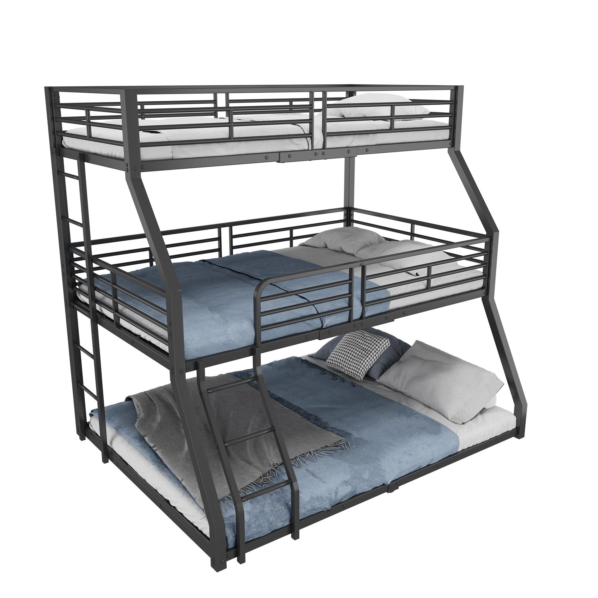 OKWISH Kinderbett Metallbettgestell,Jugendbett Etagenbett (Dreifach-Etagenbett Stahlrahmen,
