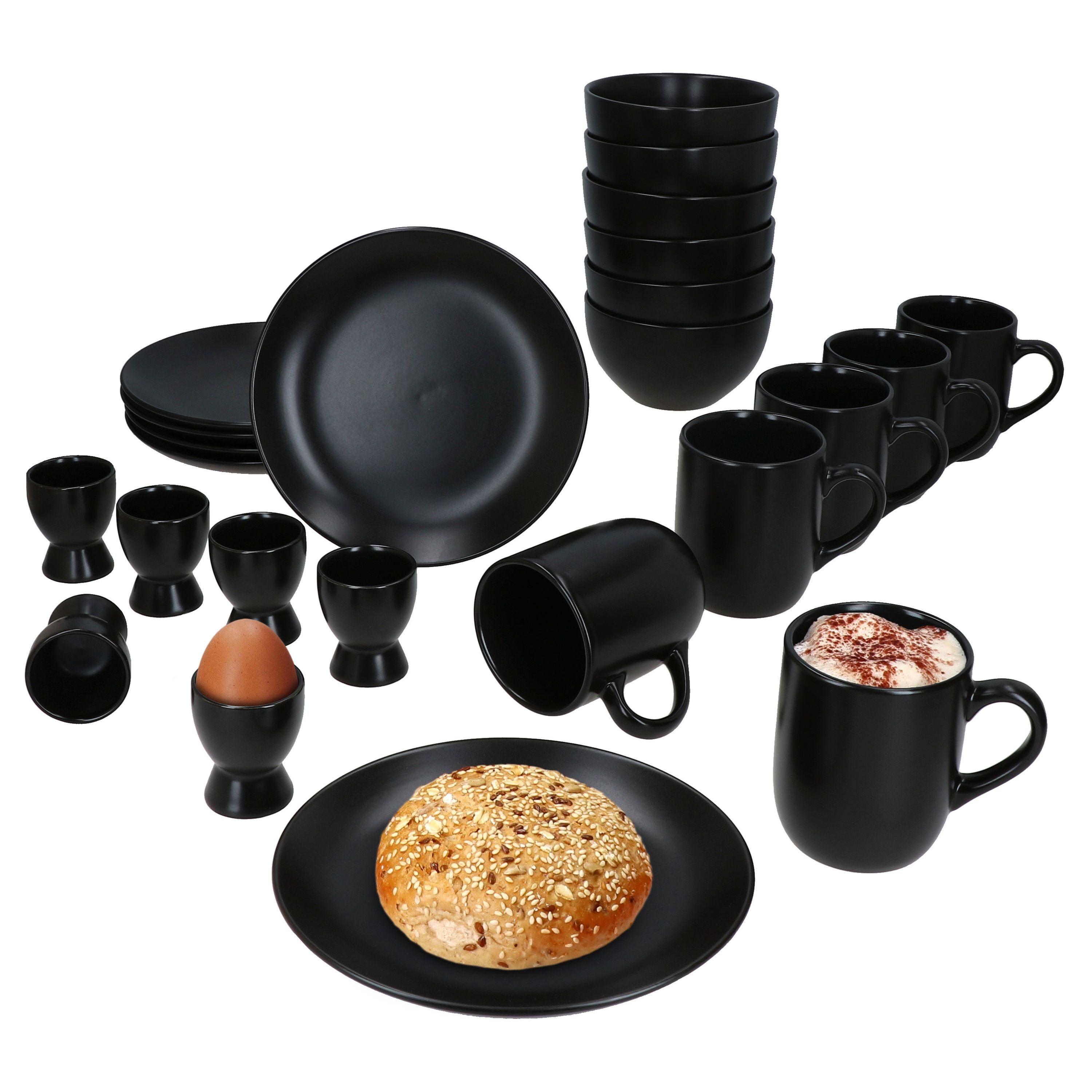 MamboCat Frühstücks-Geschirrset 24tlg Frühstücksset Panther schwarz
