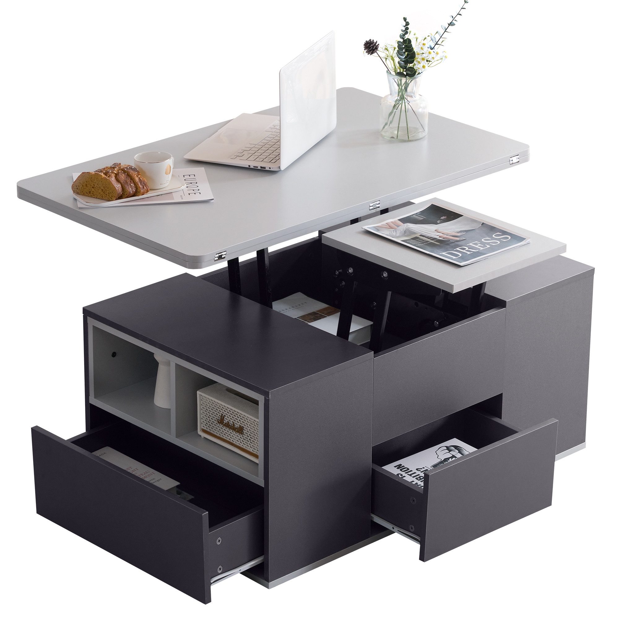 MODFU Couchtisch Multifunktions-Couchtisch (Couchtisch mit Schubladen,