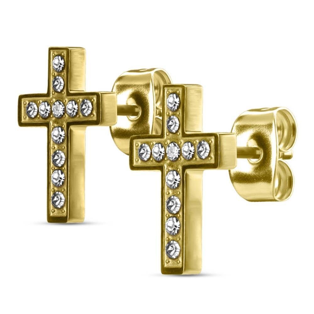 BUNGSA Ohrring-Set Ohrstecker Kreuz kristallbesetzt Silber