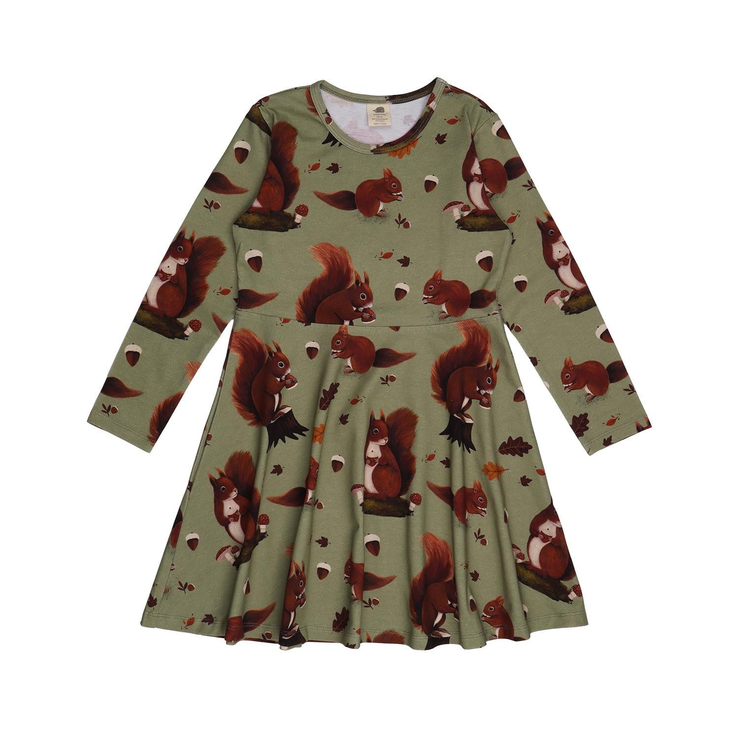Walkiddy Skaterkleid Bio-Baumwoll Kleid mit Eichhörnchenfamilien-Motiv