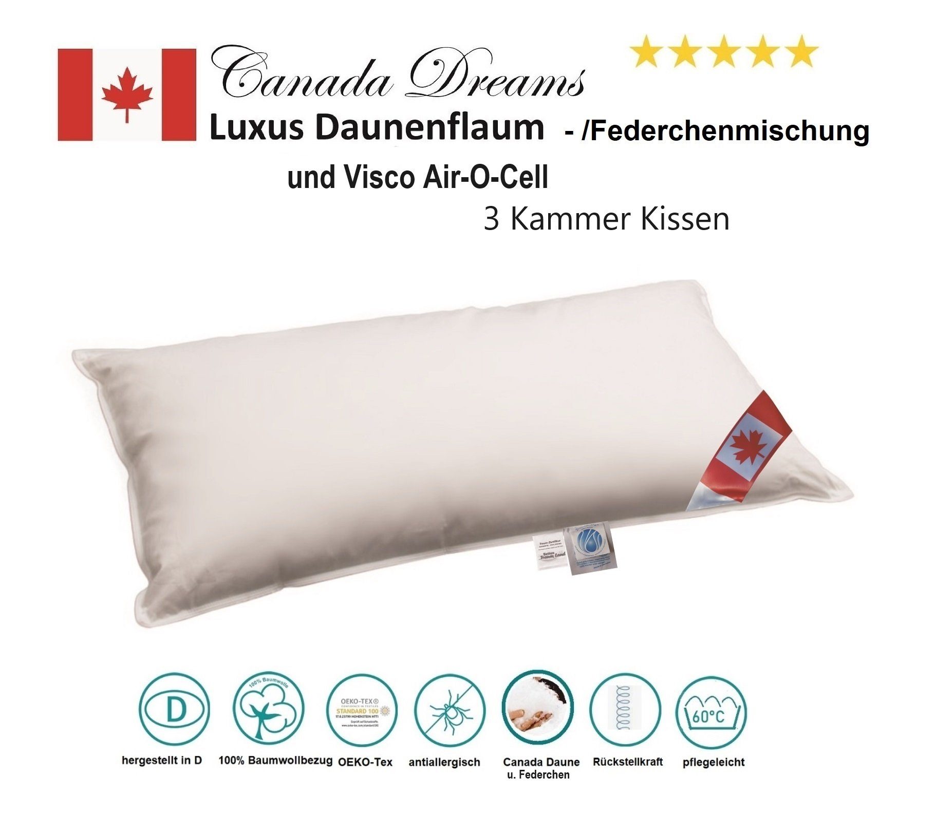 Canada 3-Kammer-Kopfkissen Canada Daunenkissen Premium Air-O-Cell
