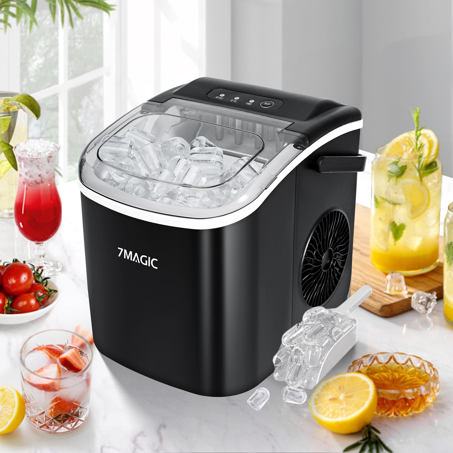 7MAGIC Eiswürfelmaschine 1,2L Eiswürfelbereiter, Tragbare Ice
