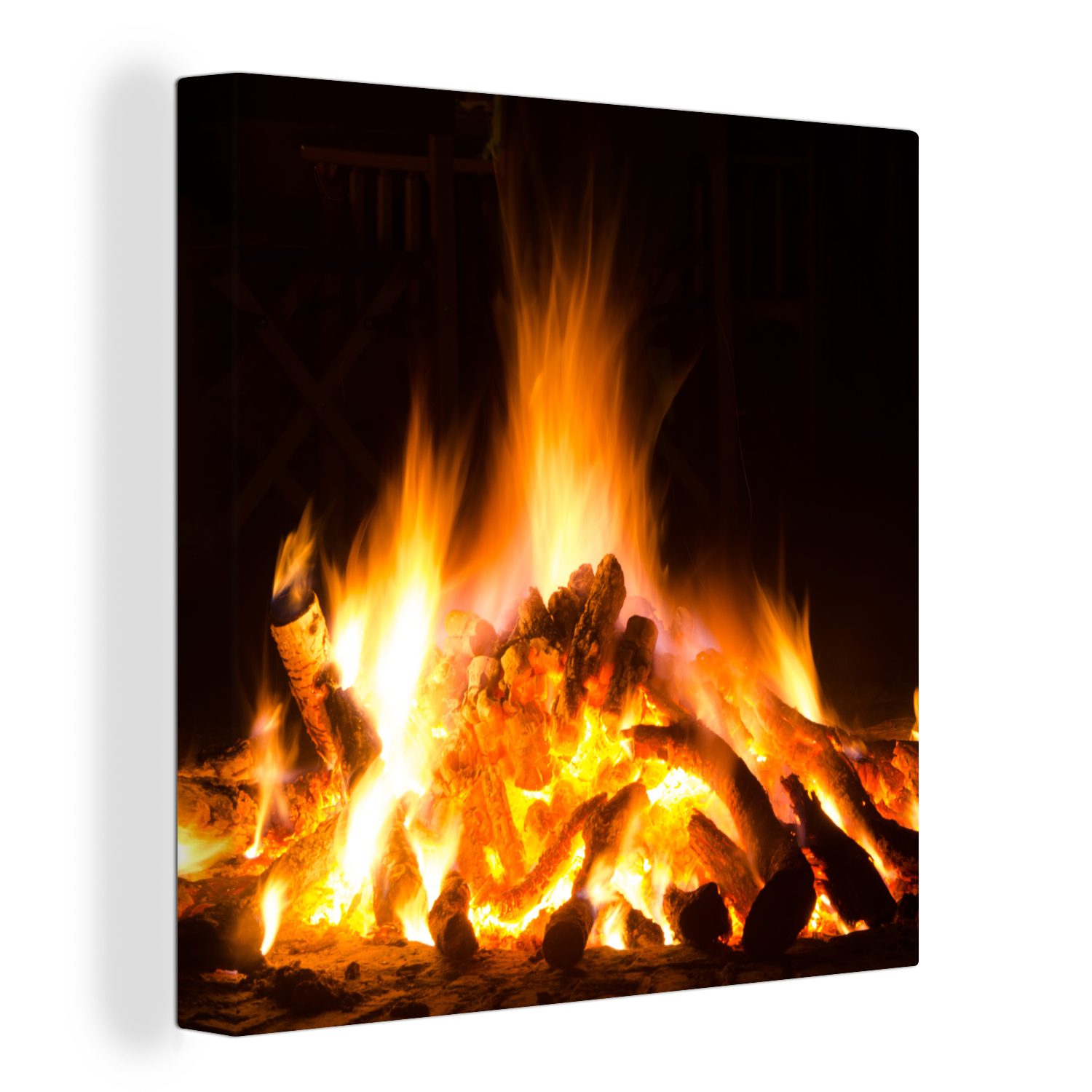 OneMillionCanvasses® Leinwandbild Kamin vor schwarzem Hintergrund,