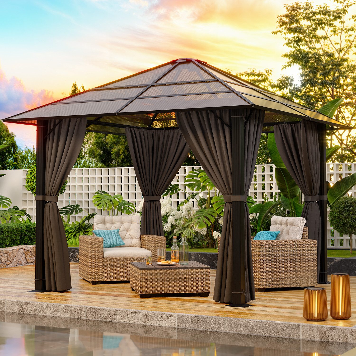 HOMALL Pavillon 3x3/3x4m Gartenpavillon Verdickter Aluminium-Pavillon,