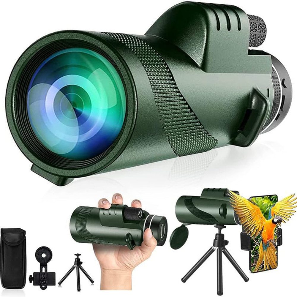 Coonoor Monokular,HD-Teleskop,mit Stativ + Handy-Clip,10x42 Fernrohr