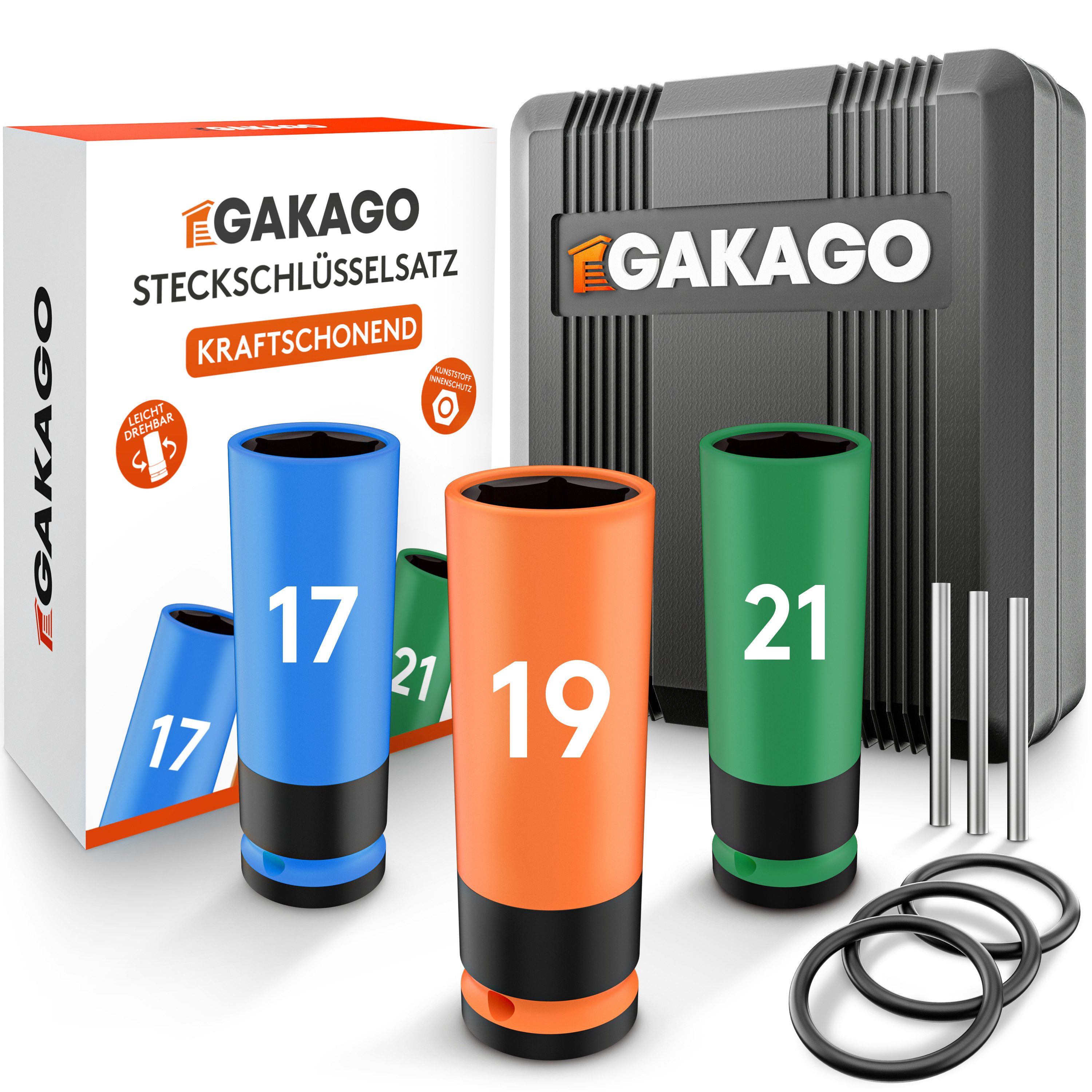 Gakago Steckschlüssel (Set, 3-tlg. Kraft-Schoneinsatz für