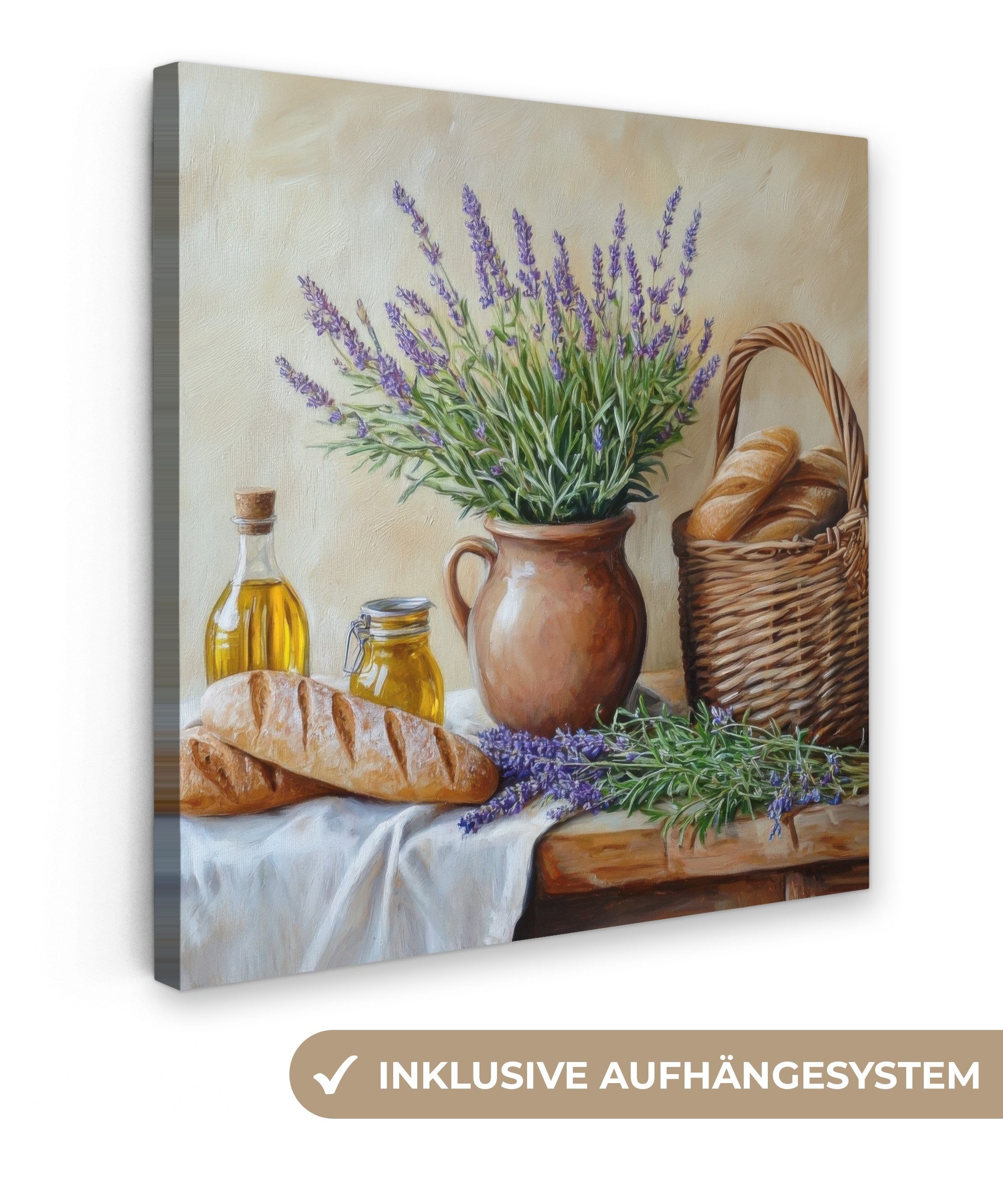 OneMillionCanvasses® Leinwandbild Lavendel - Brot -