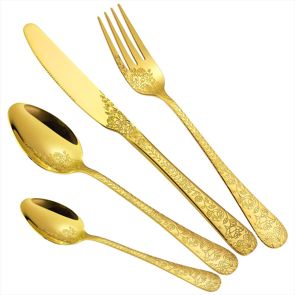 KingLux Besteck-Set 24teilig Gold Essbesteck Set