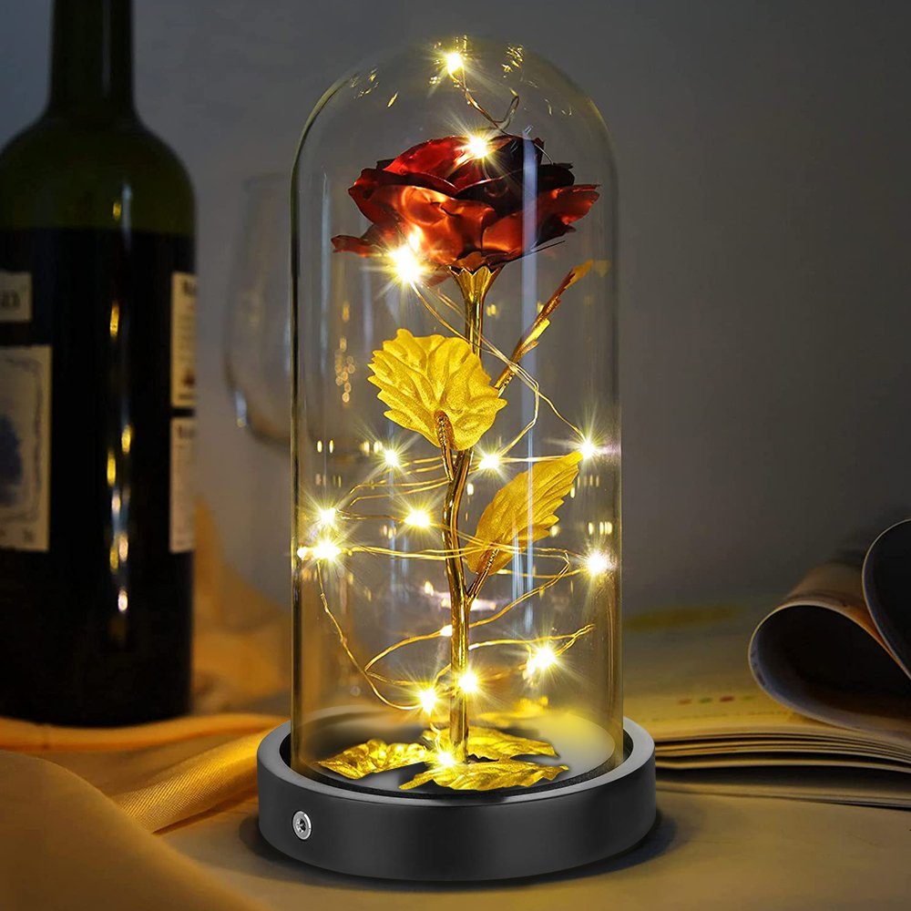 Kunstblume Rose LED Lichterketten Kunstblumenstrauß Rose