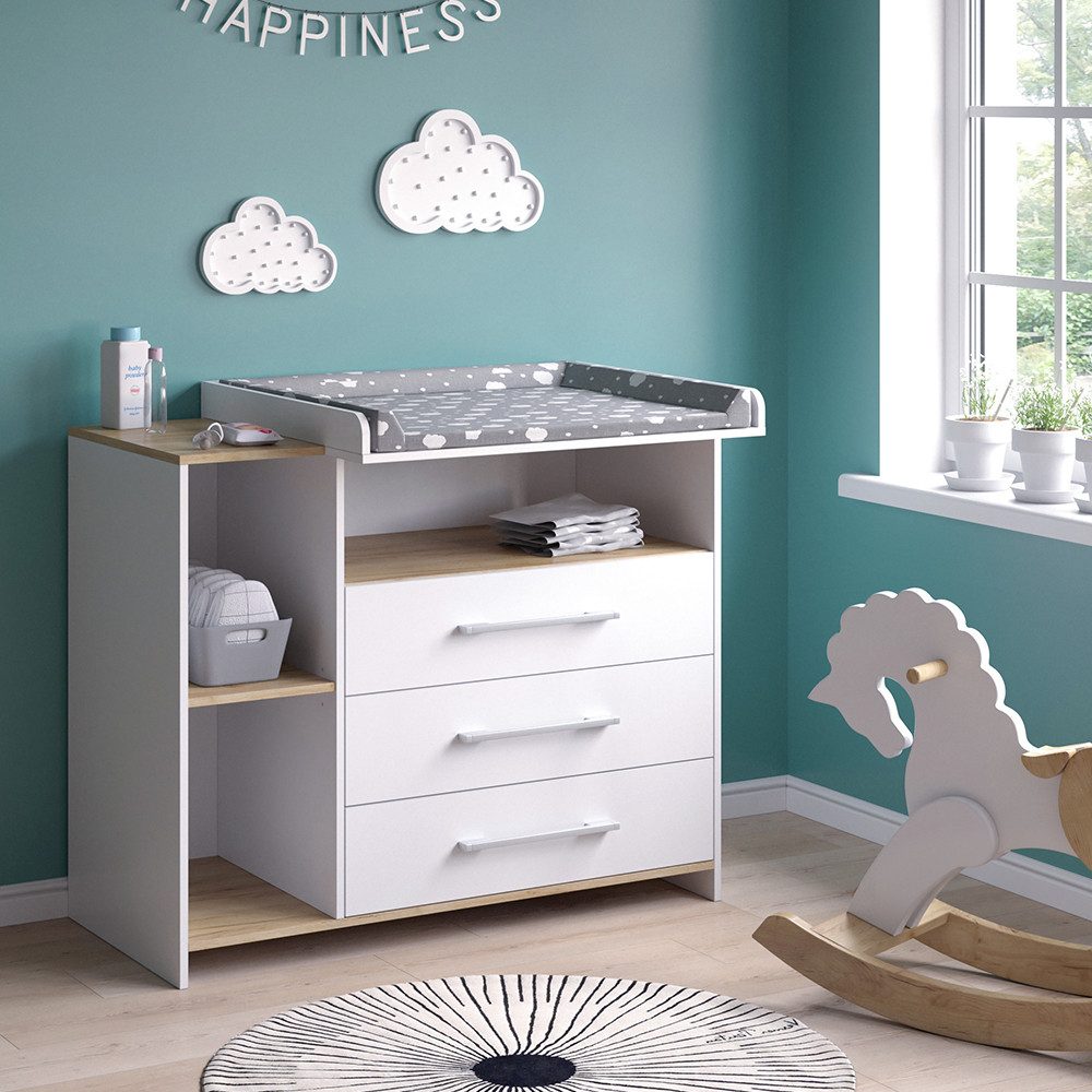 Vicco Wickelkommode Oskar, Weiß/Goldkraft Eiche, 113