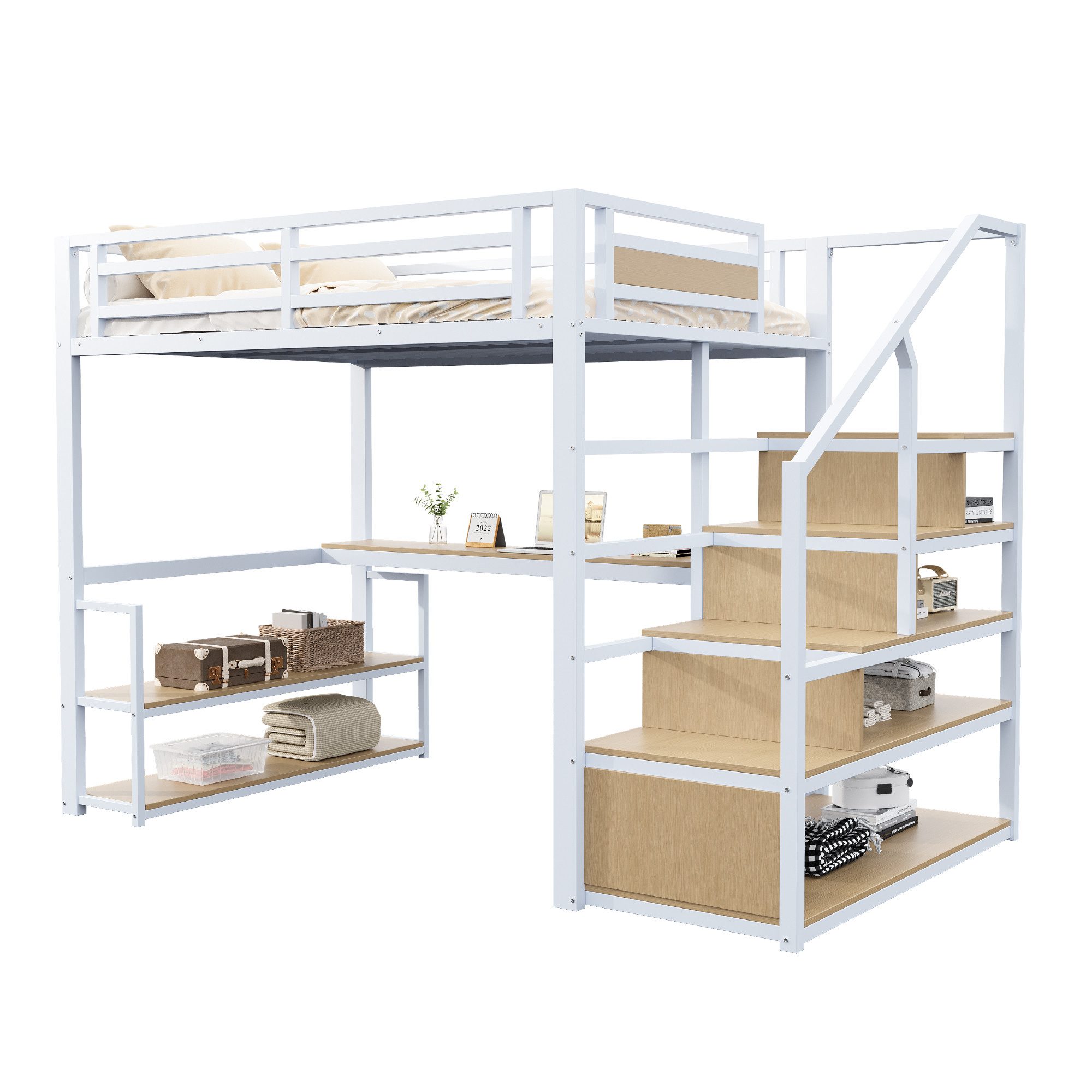 MODFU Hochbett Funktionsbett Kinderbett (Metall-Hochbett mit