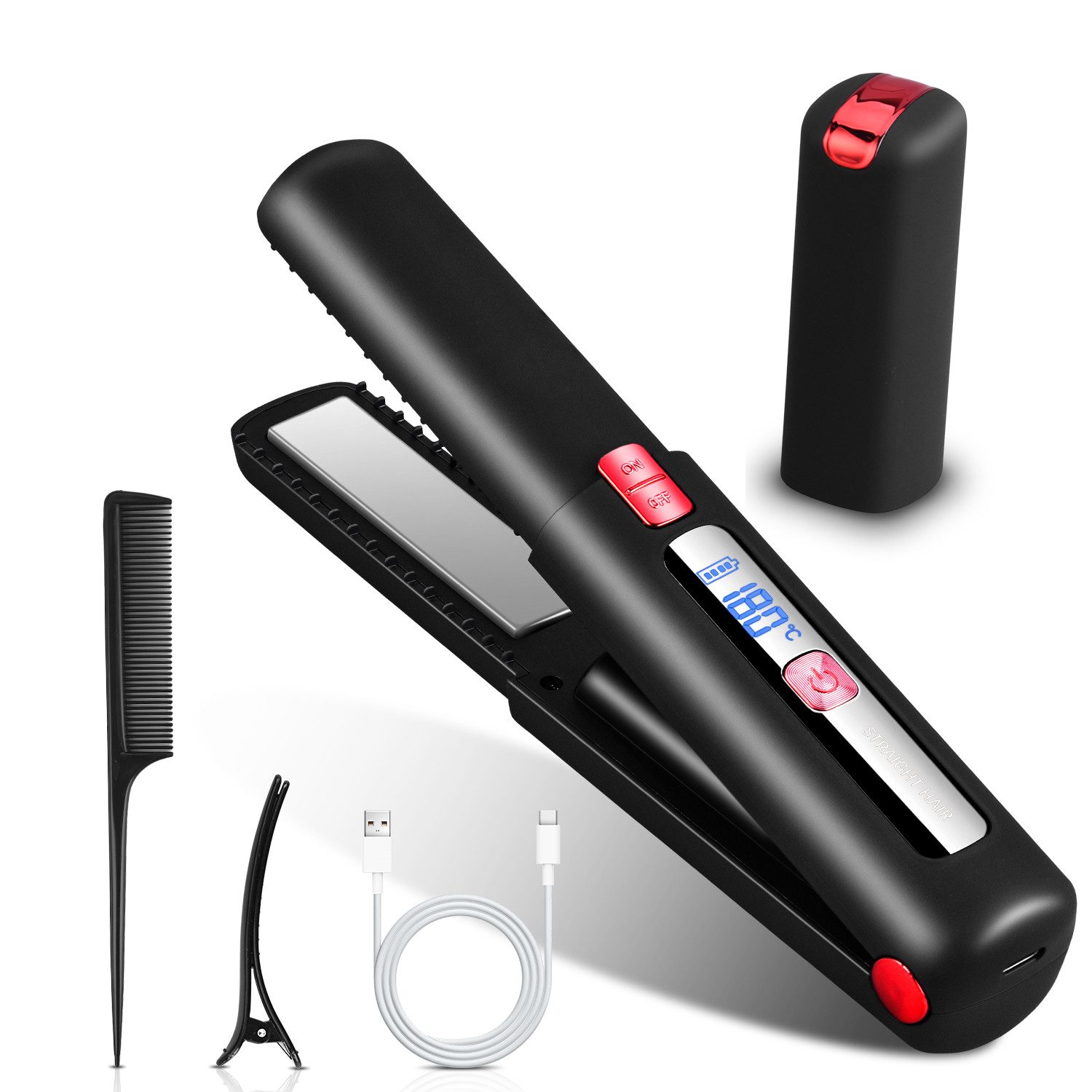 CkeyiN Mini-Reiseglätteisen kabelloser Haarglätter 2-in-1-Haarglätter Locken