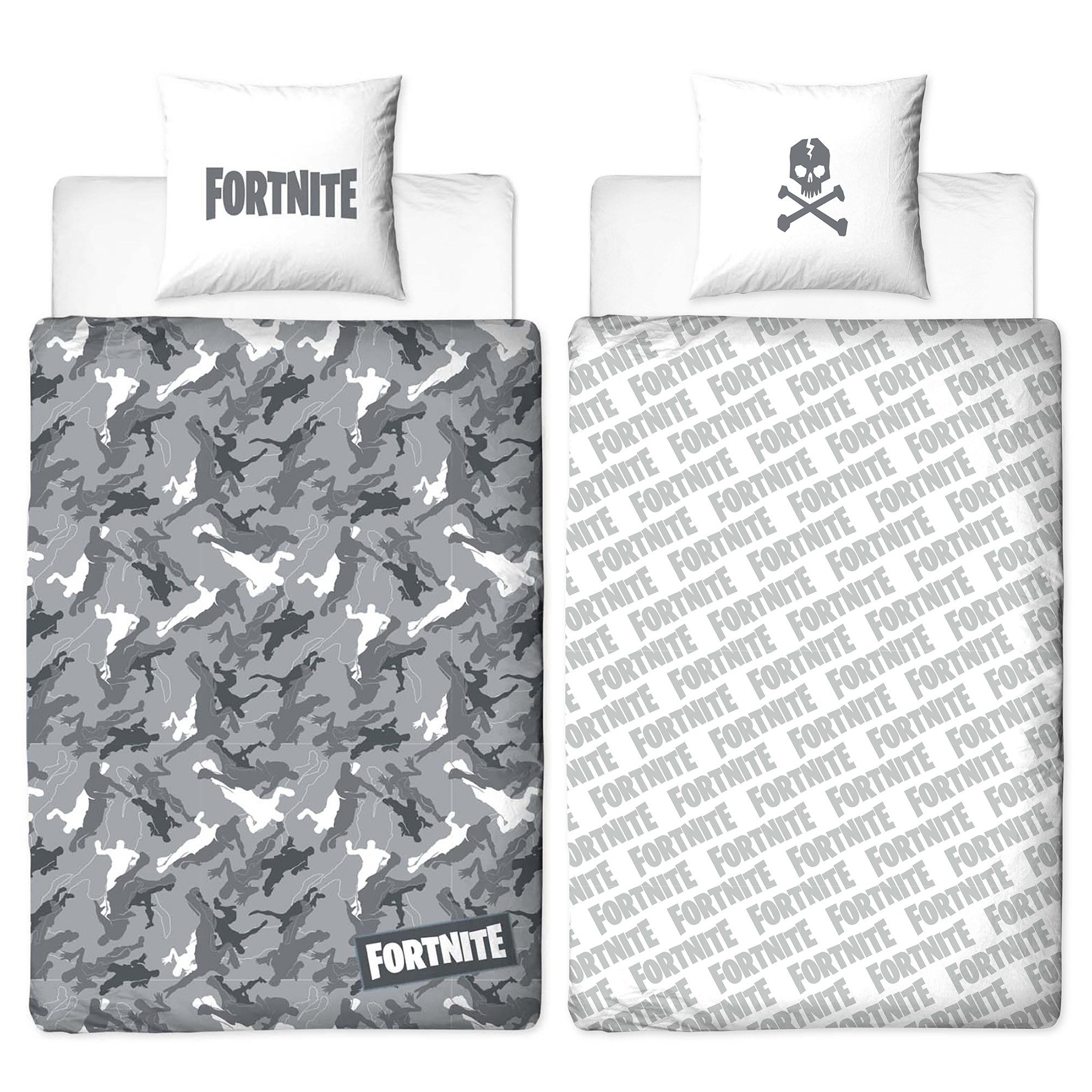 BERONAGE Kinderbettwäsche Fortnite Grey Bettwäsche Linon