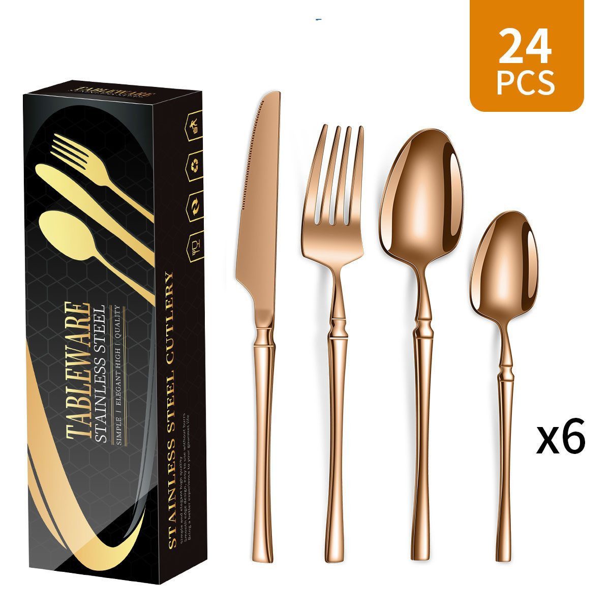 ibettertec Besteck-Set Messer,Gabel,Löffel,Besteck Edelstahl Spiegelpoliert (24-tlg),