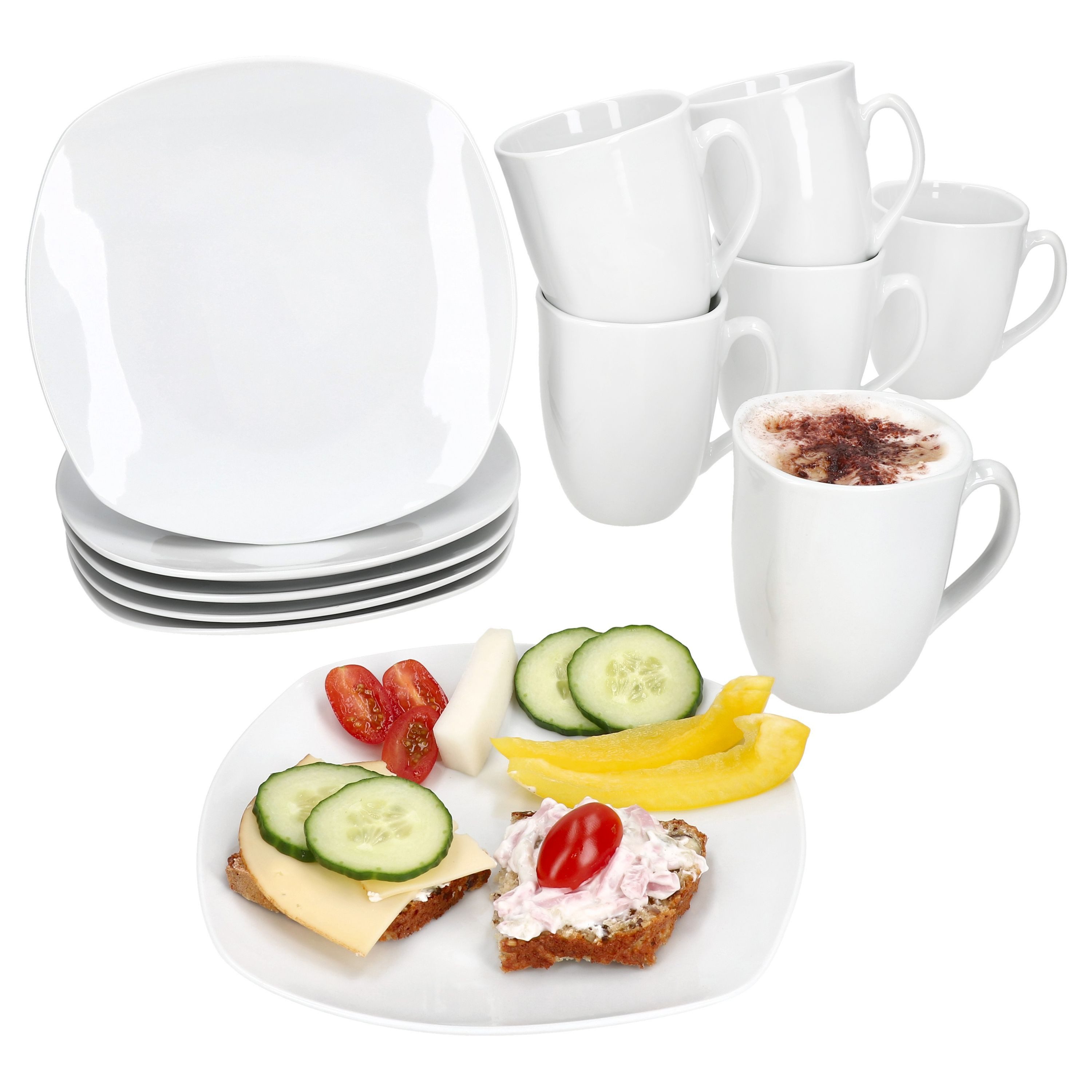 MamboCat Frühstücks-Geschirrset 12tlg Frühstücksset Lotta weiß