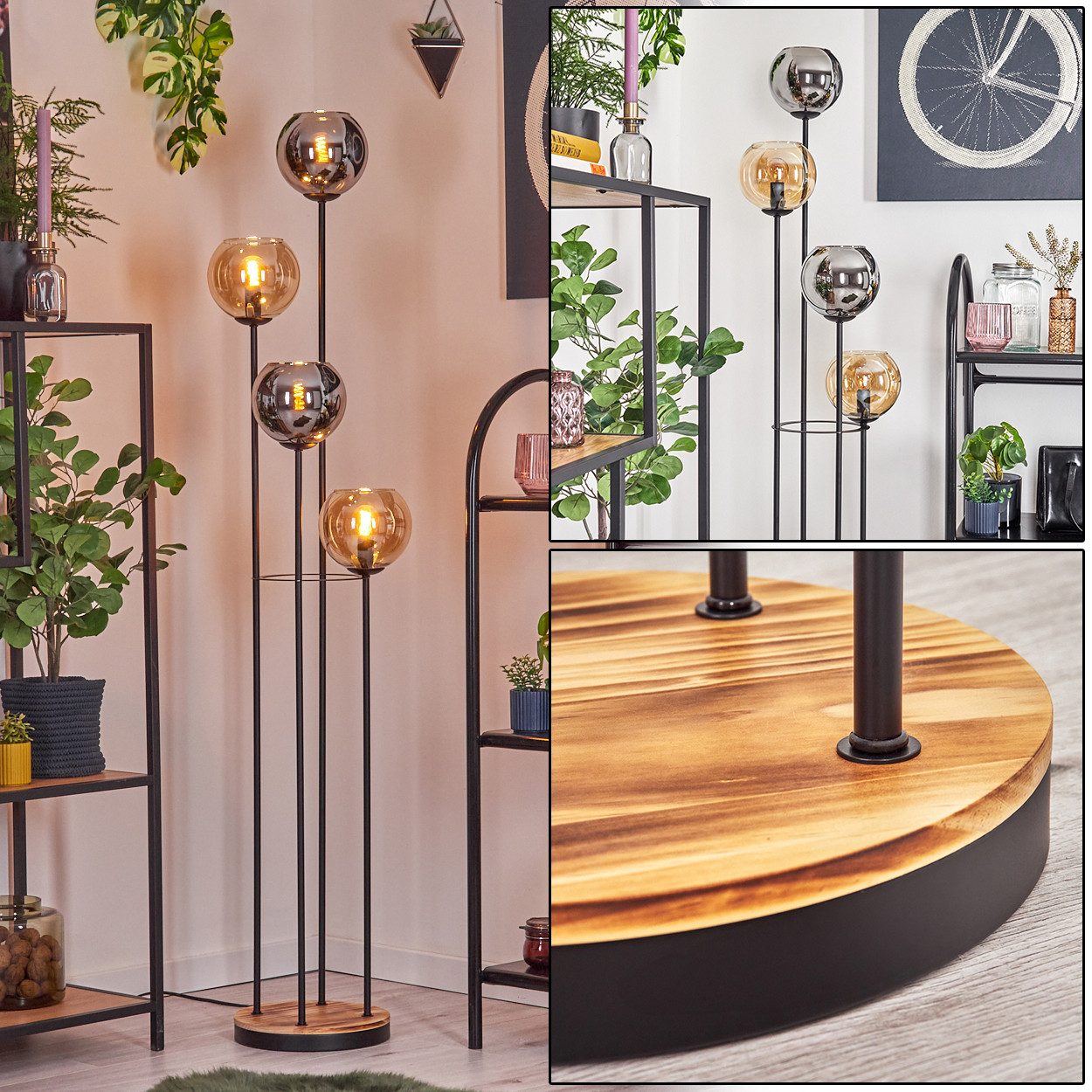 hofstein Stehlampe Stehlampe aus Metall/Holz/Glas in
