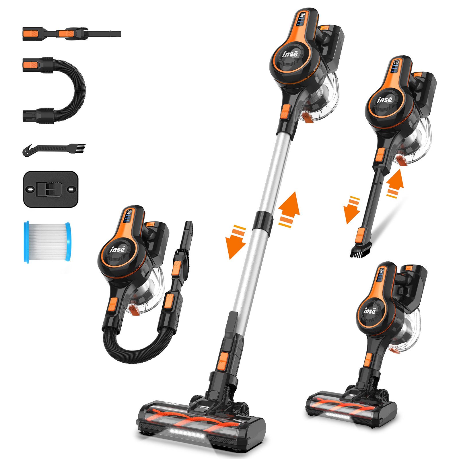 Grenintol Akku-Stielstaubsauger INSE Akku Staubsauger,Autostaubsauger,Handstaubsauger,80MinStaubsauger, beutellos,