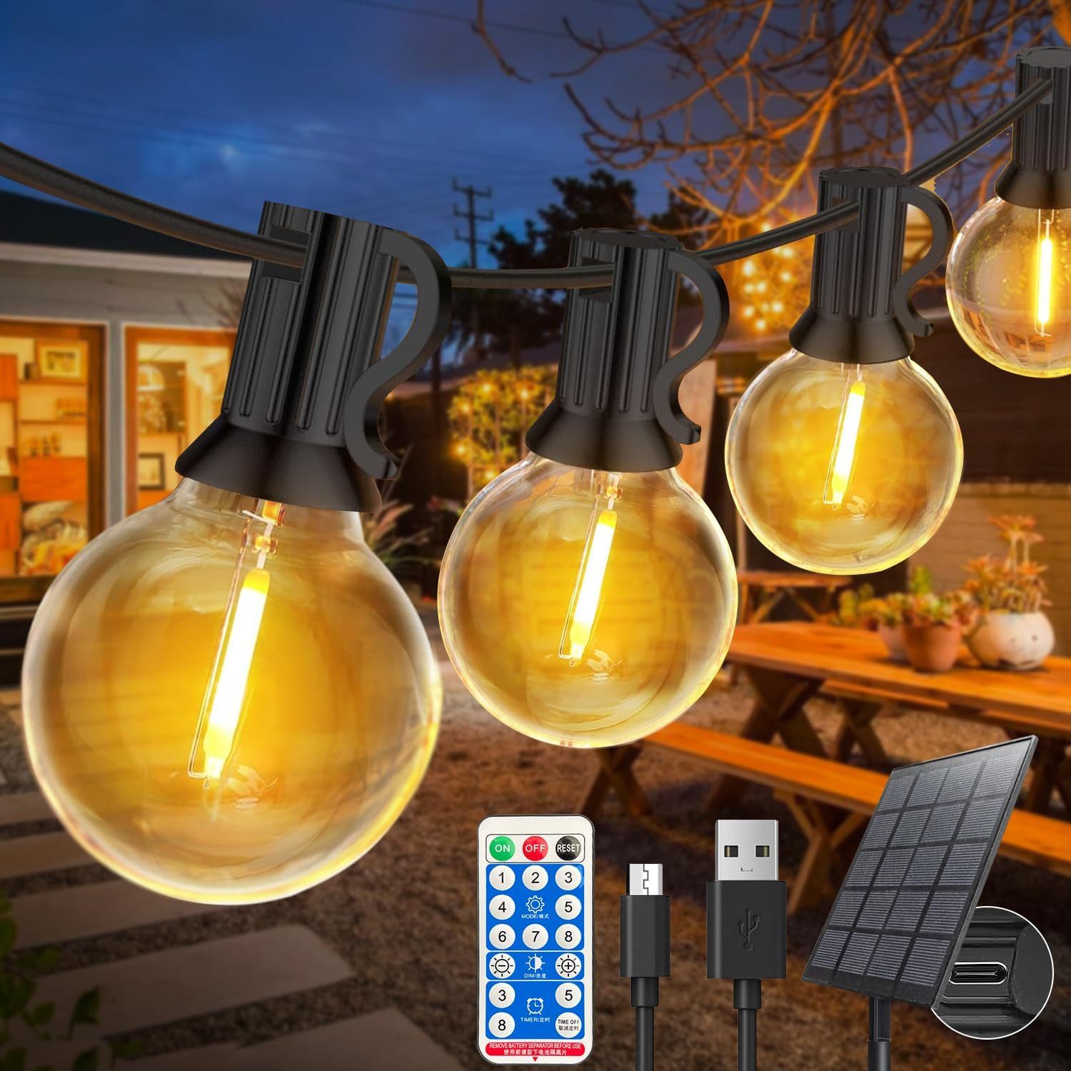 Tukrool Lichterkette 15 m lange Solar-Lichterkette